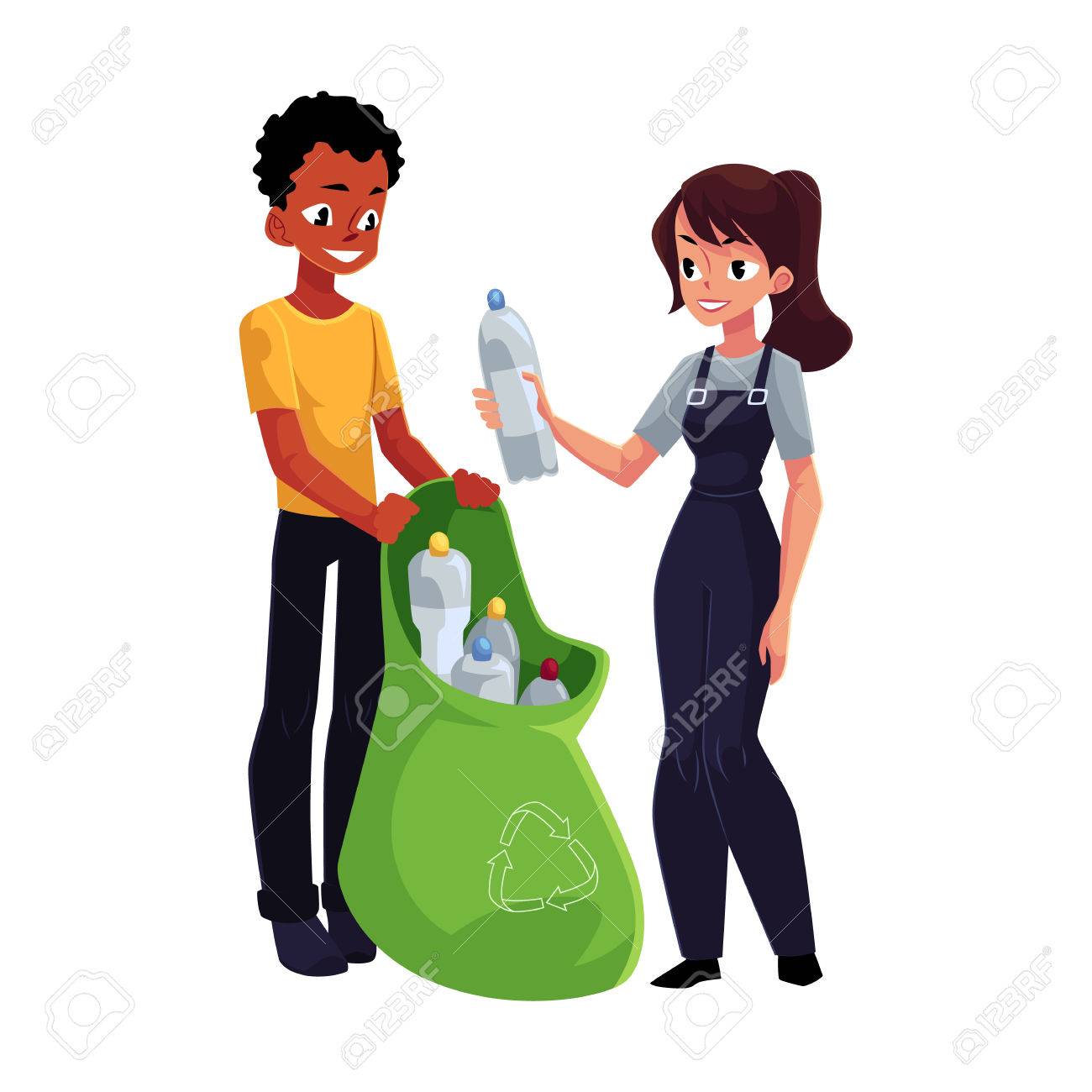 Ilustración de Un Hombre Recogiendo Plástico De Basura Y Ilustración de Un Hombre Recogiendo Plástico De Basura Y