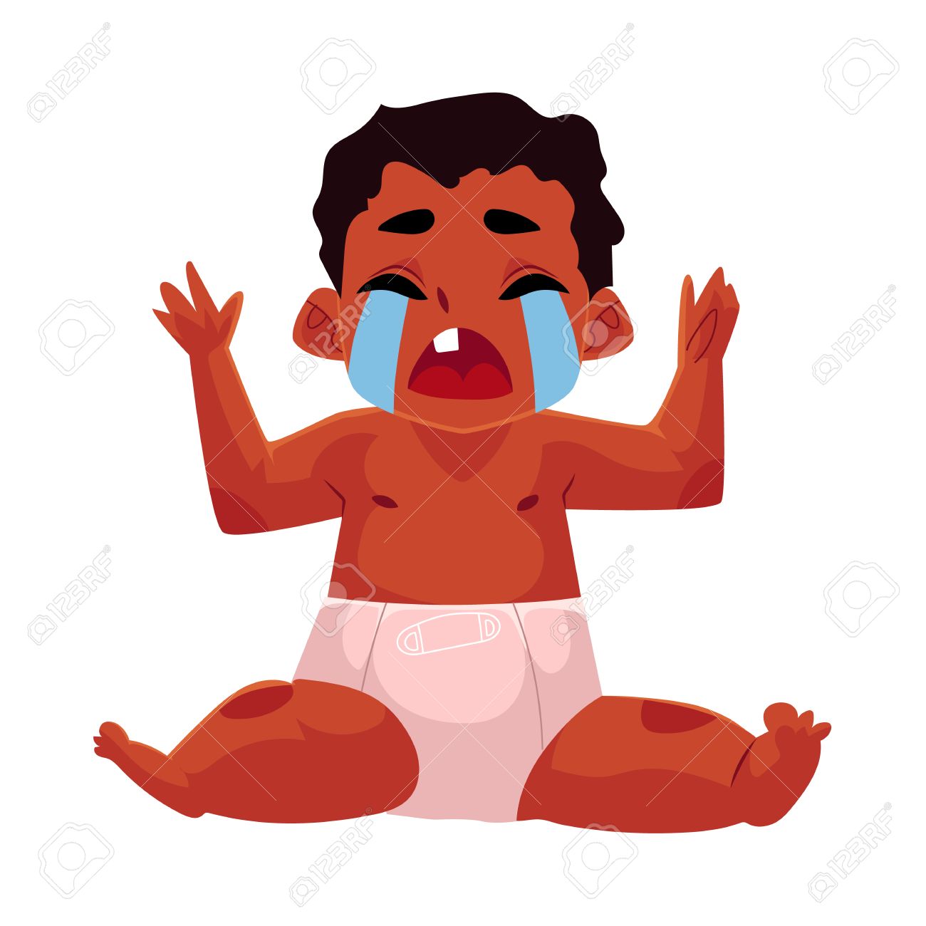 Vue De Face Portrait De Jolie Noire Bebe Afro Americain Enfant En Couches Etreintes Pleurer Fort Illustration Vectorielle De Dessin Anime Isole Sur Fond Blanc Crying Black Bebe Afro Americain En Couche Clip Art