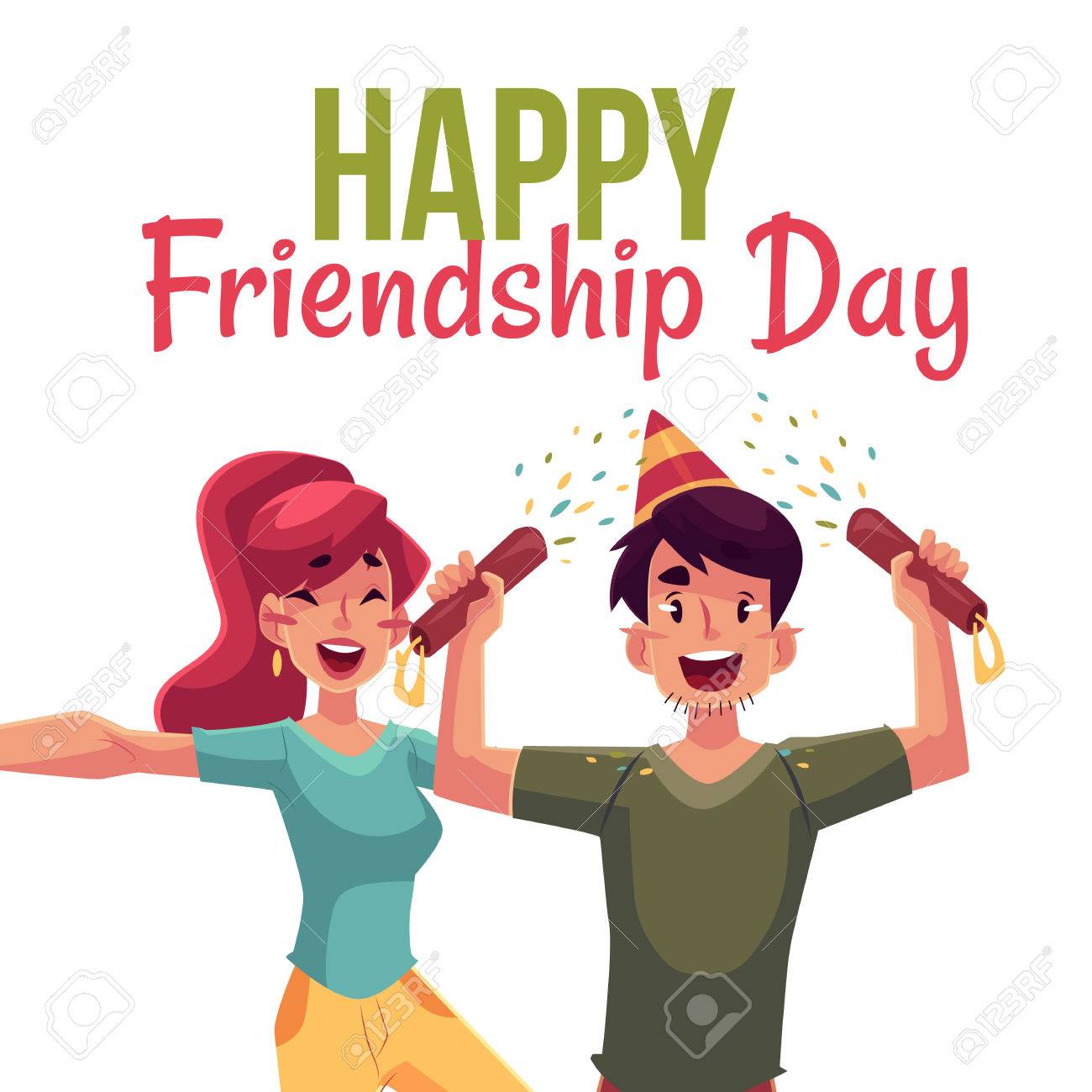 Happy Friendship Day Greeting Card Design With Friends Having