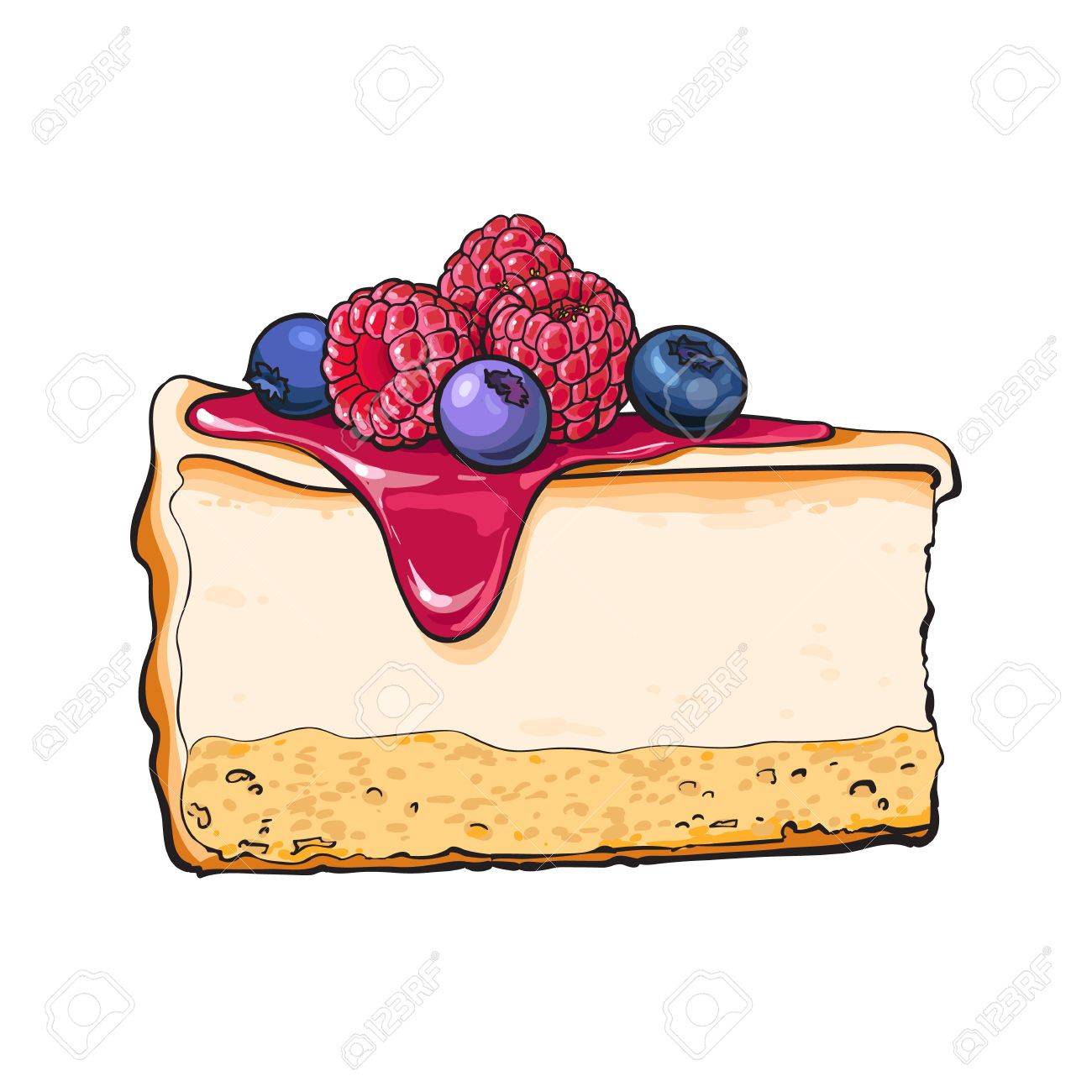 Hand Drawn Piece Of Cheesecake Decorated With Fresh Berries