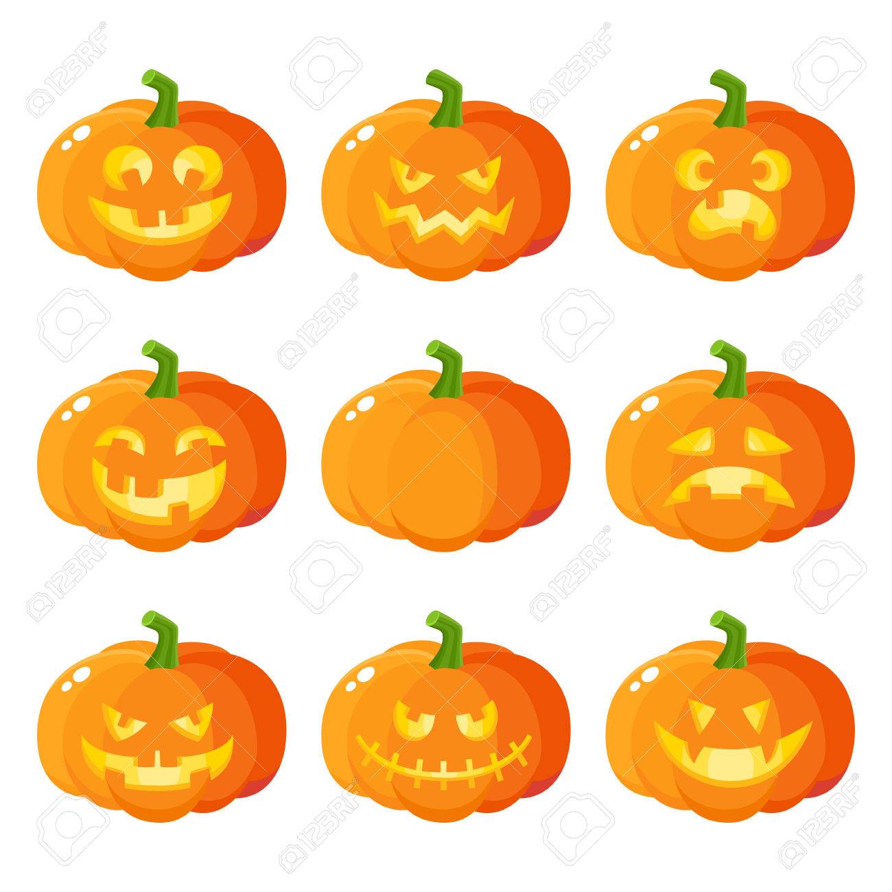 Set of Halloween pumpkin jack-o-lanterns showing various emotions, cartoon vector illustration isolated on white background. Set of pumpkin, jack o lantern emoticons, traditional Halloween symbol - 81452745 Set of Halloween pumpkin jack-o-lanterns showing various emotions, cartoon vector illustration isolated on white background. Set of pumpkin, jack o lantern emoticons, traditional Halloween symbol - 81452745