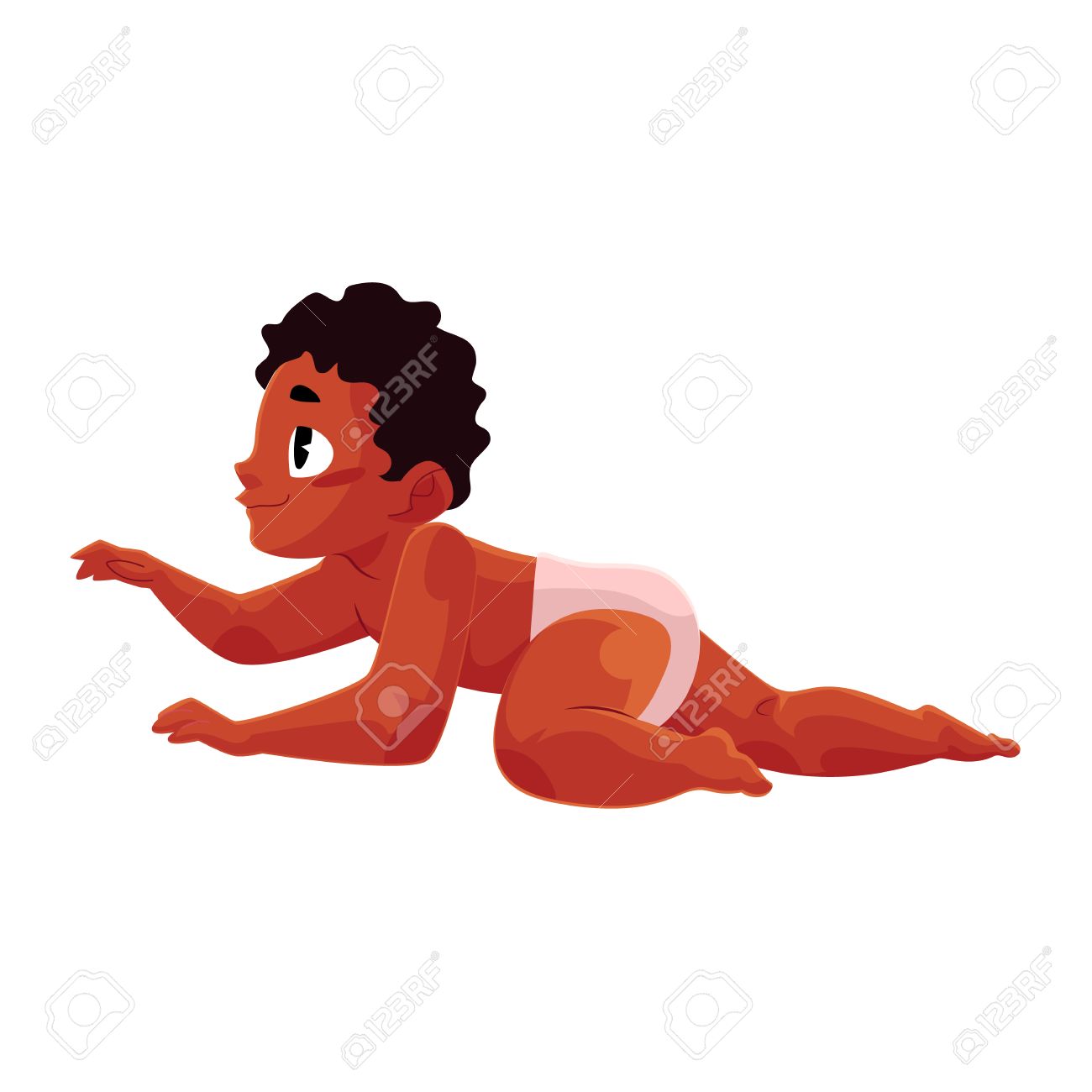 Portrait De Vue De Cote De Ramper Noir Bebe Afro Americain Nourrisson Enfant En Couche Culotte Illustration De Vecteur De Dessin Anime Isole Sur Fond Blanc Ramper Noir Bebe Afro Americain En Couche Clip Art
