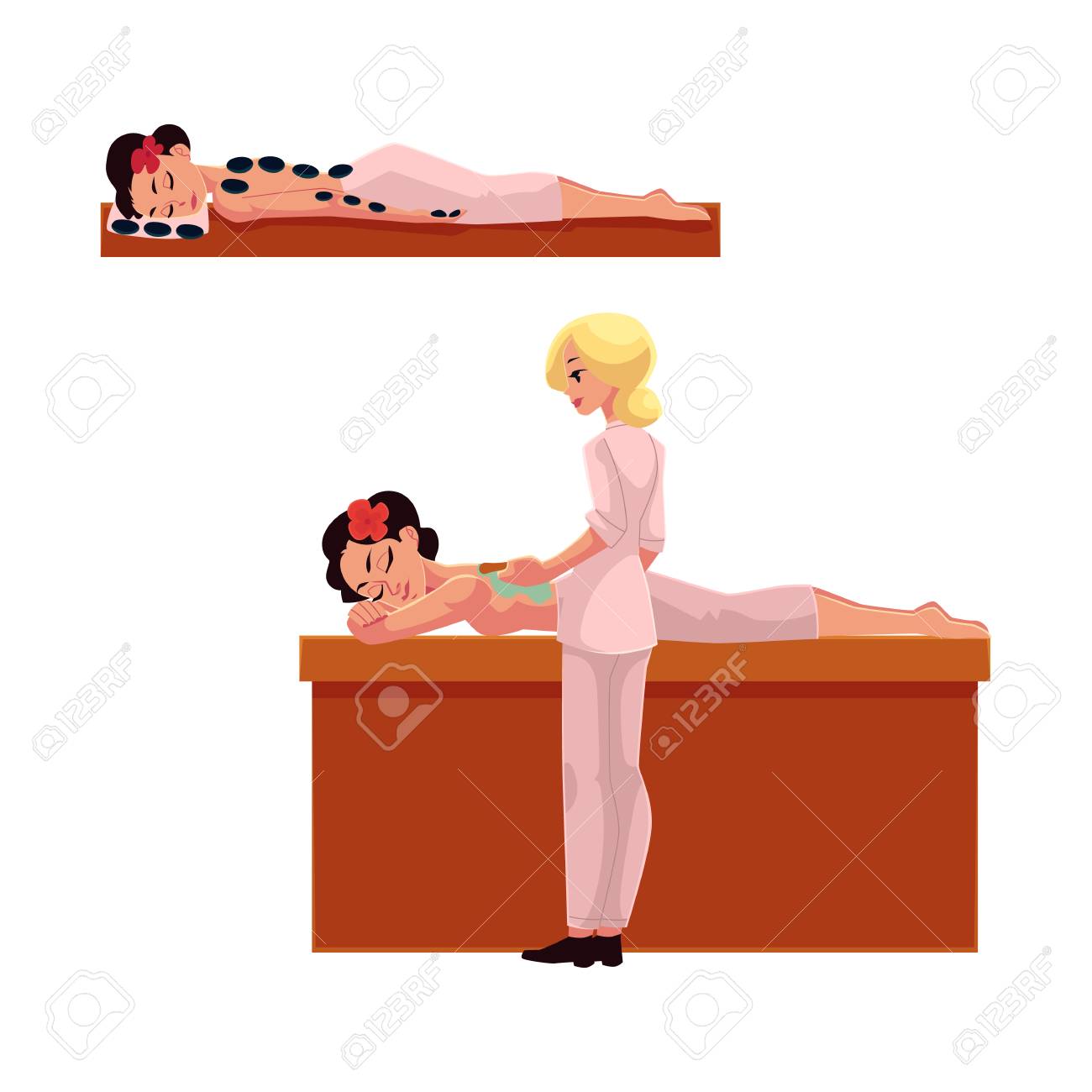 Cosmeticienne Estheticienne Appliquant Un Masque D Argile Sur Le Dos De La Jeune Femme Illustration De Vecteur De Dessin Anime Sur Fond Blanc Jeune Femme Obtenir Masque Argile Emballer Dans Spa Salon Mensonge