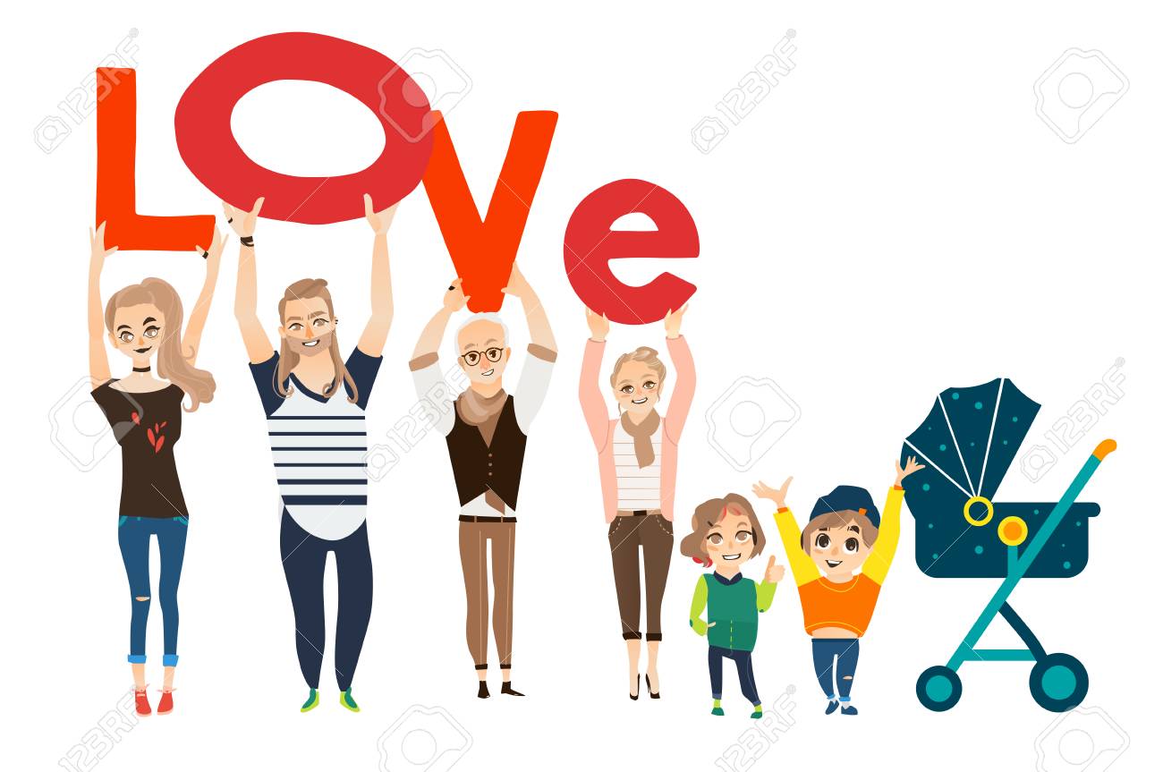Cartoon Il Ration Of Family Concept With Members Holding The Word Love Stock Vector Cartoon Il Ration Of Family Concept With Members Holding The Word Love Stock Vector