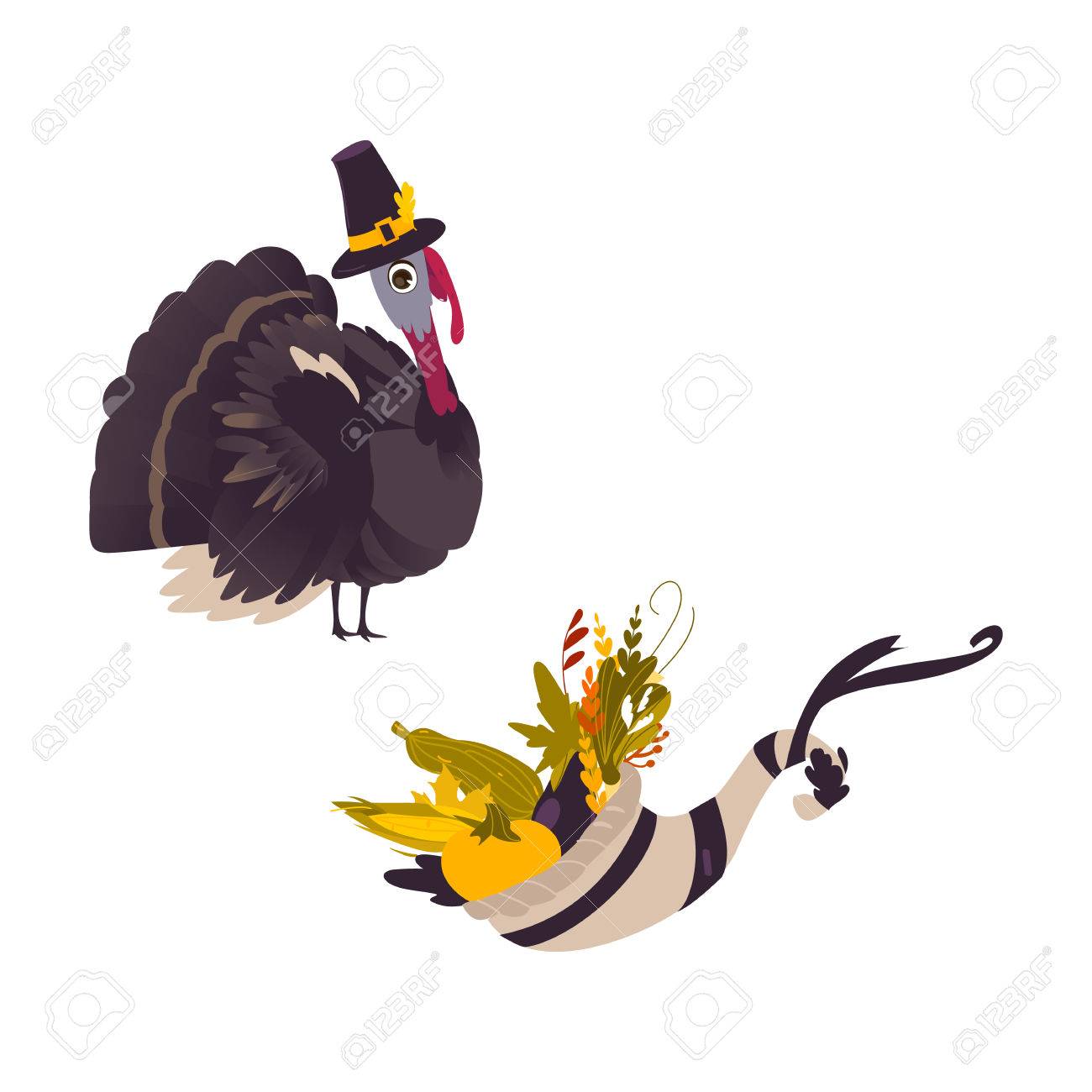 funny farm hen turkey and cornucopia horn of abundance