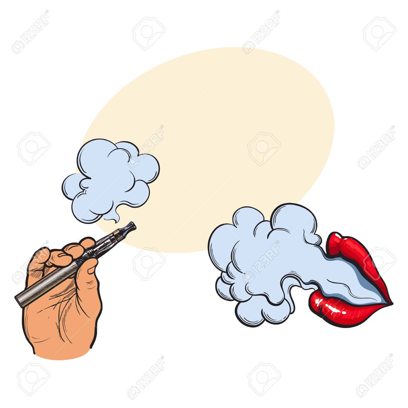 Concepto De Fumar Humo Que Sale De Los Labios Femeninos Y