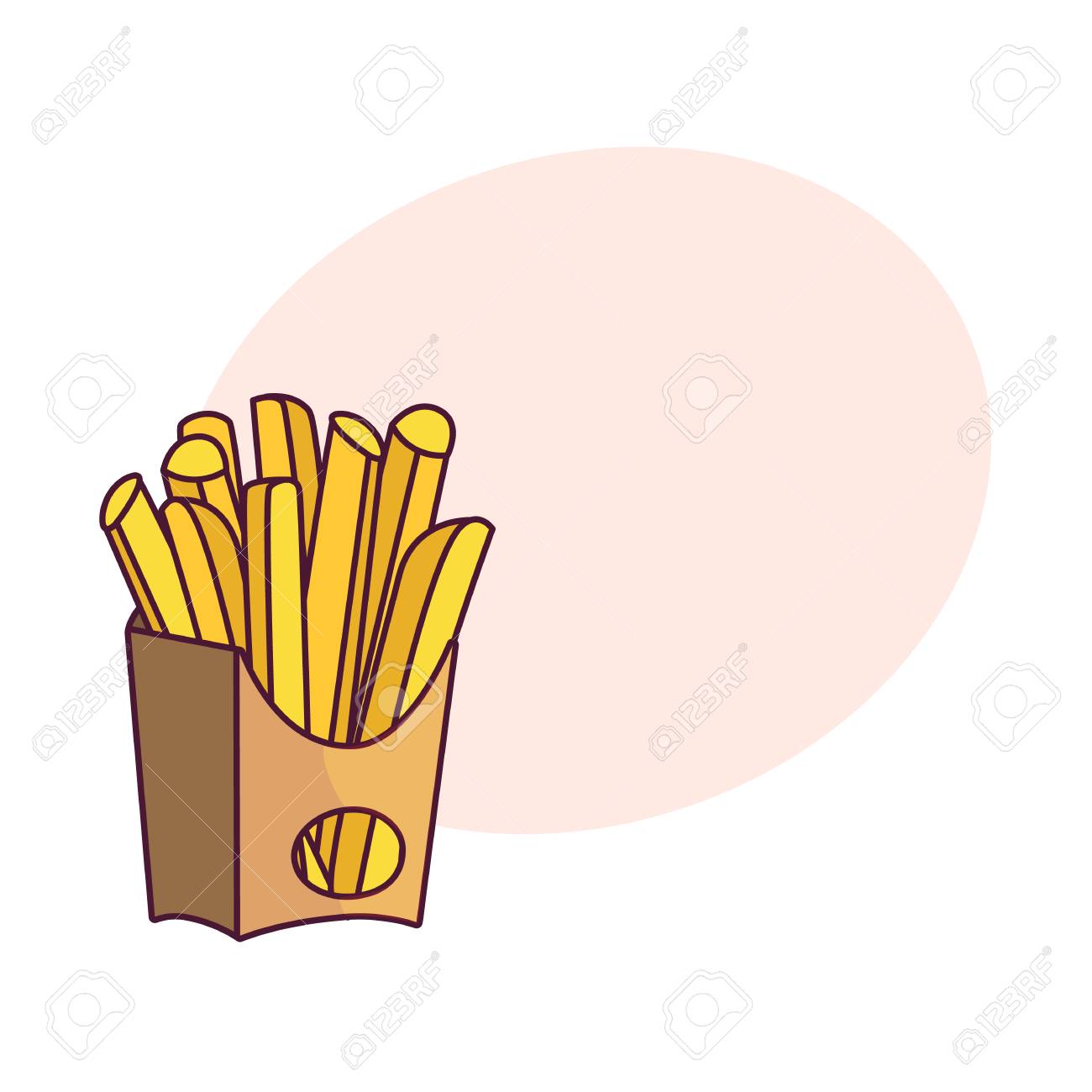 ベクトル ポテト フライ 紙箱にフライド ポテト フラットは 白い背景の上の隔離された図を漫画します マンガの吹き出しでおいしいファーストフード の イラスト素材 ベクタ Image