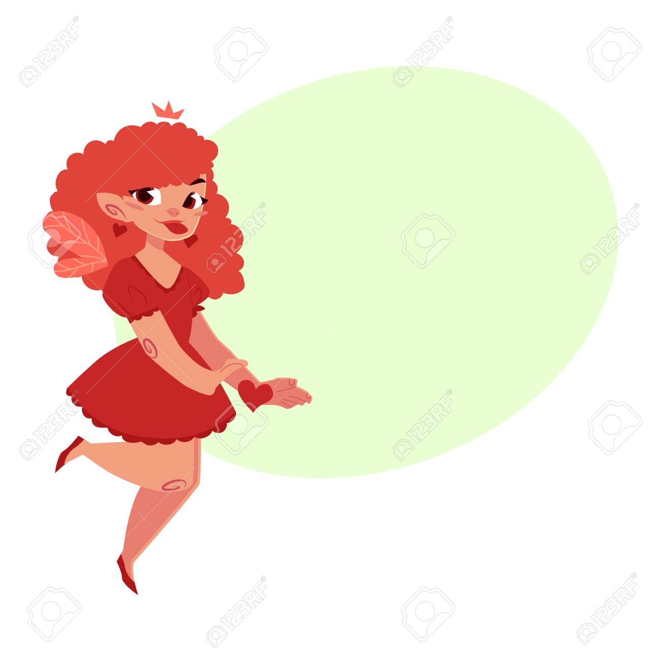 白い背景の上ベクトルの妖精の女の子のイラスト 蝶のかわいい漫画笑顔子バブル音声が付いている身に着けている女王王冠を翼します 飛んで子供保持魔法の星の杖の魔法 のイラスト素材 ベクタ Image