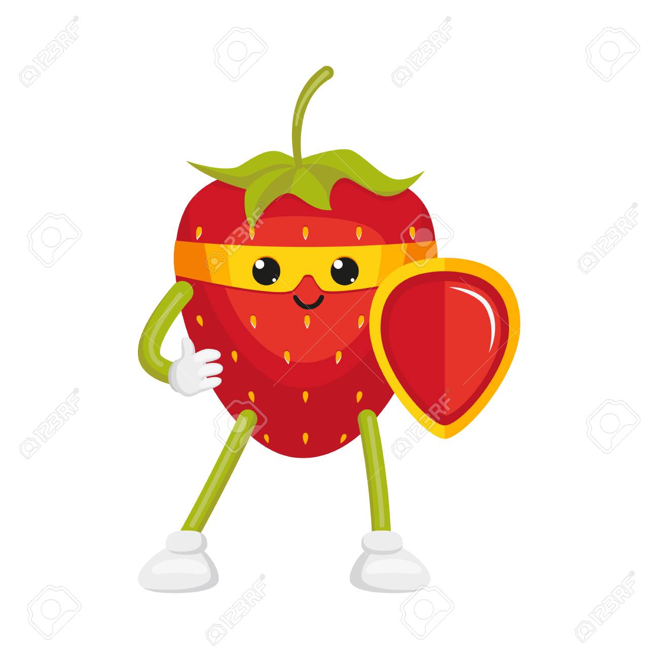 Download Vector Flat Cartoon Strawberry Character In Yellow Mask Standing Royalty Free Cliparts Vectors And Stock Illustration Image 85615277 Yellowimages Mockups
