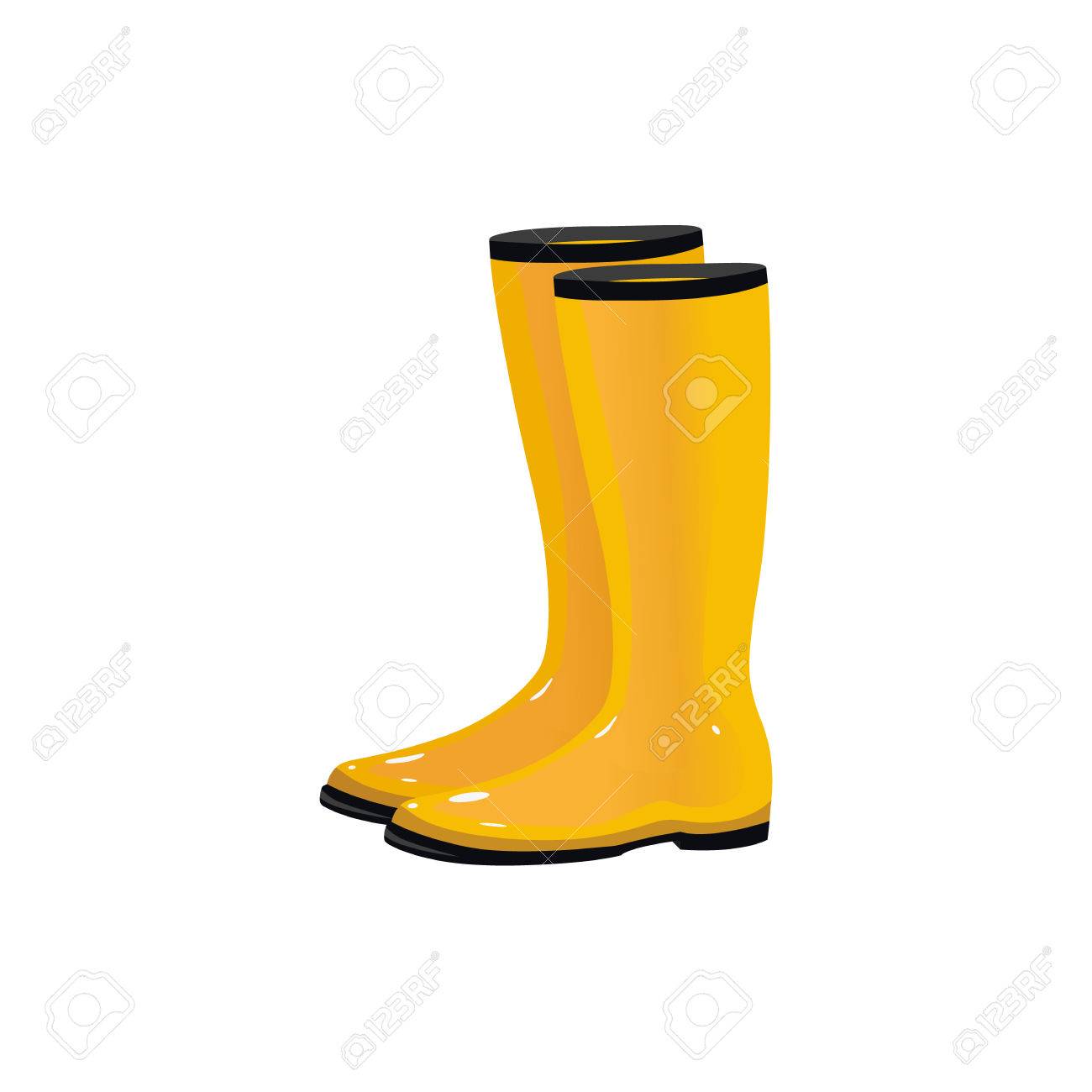 pair of yellow waterproof rain boots wellingtons typical autumn
