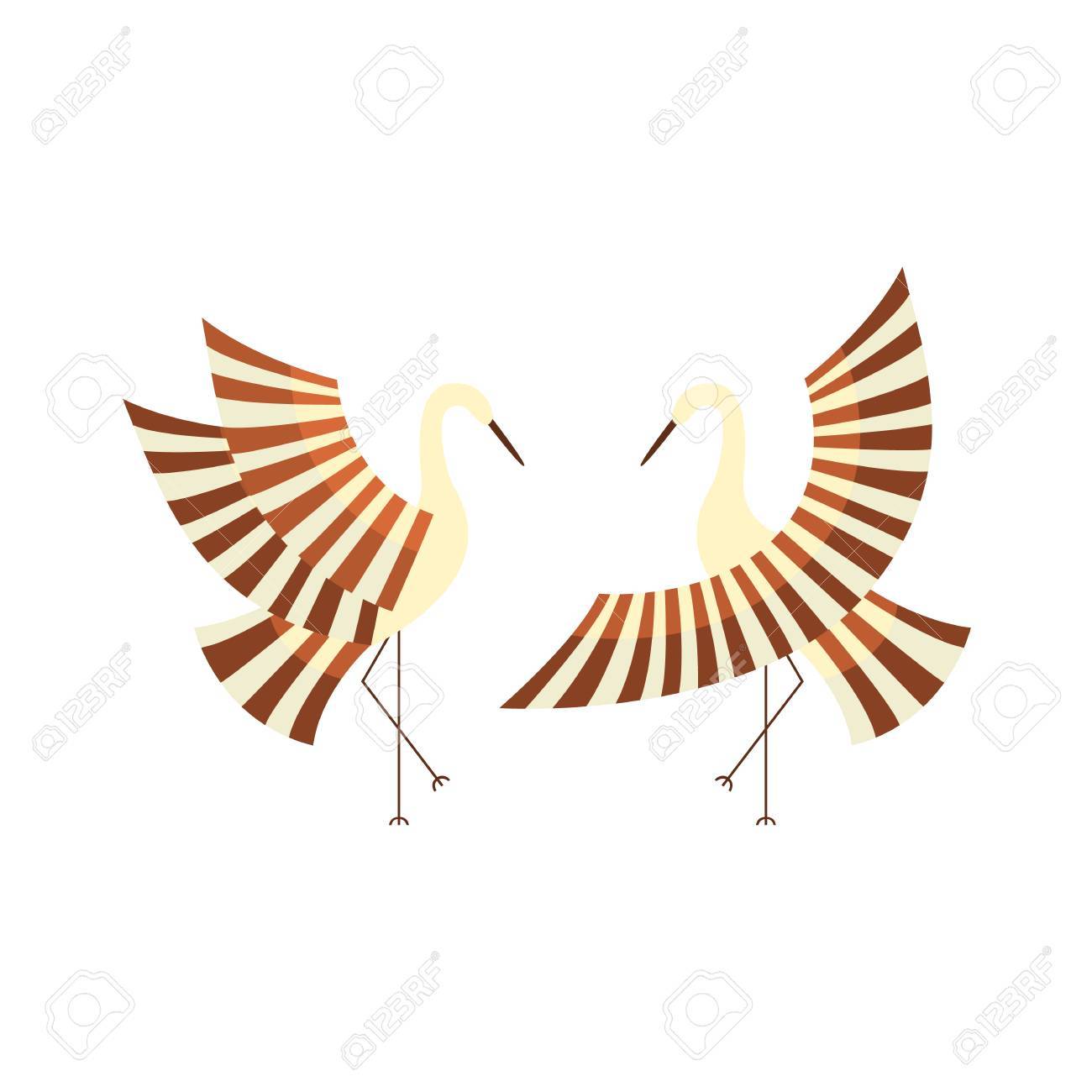 Concept De Symboles Japonais De Style Cartoon Plat Vecteur Oiseau Traditionnel Japon Stylisé Grues Battant Ailes Jeu Dicônes Icône Illustration
