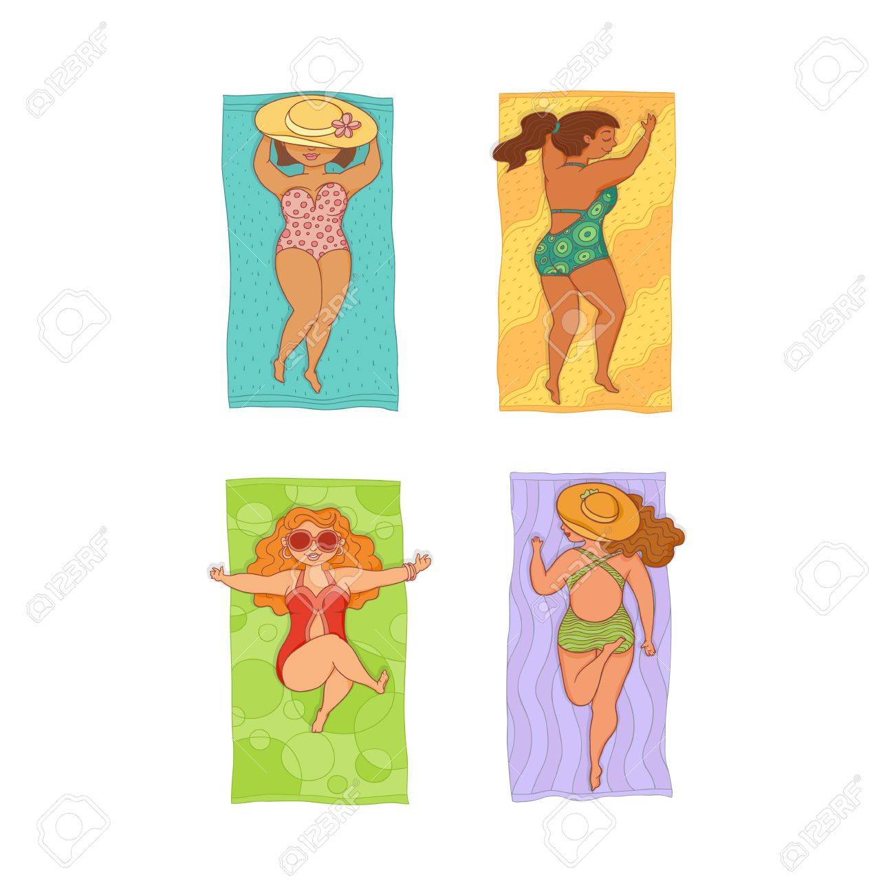ベクトルフラット漫画のスタイルは ビーチマットの上に横たわっている色付きの水着で白人のふっくらとした女性 帽子 サングラスで夏に日光浴する女性かわいい キャラクター 白の背景に独立したイラスト のイラスト素材 ベクタ Image ベクトルフラット漫画のスタイルは ビーチマットの上に横たわっている色付きの水着で白人のふっくらとした女性 帽子 サングラスで夏に日光浴する女性かわいい キャラクター 白の背景に独立したイラスト のイラスト素材 ベクタ Image