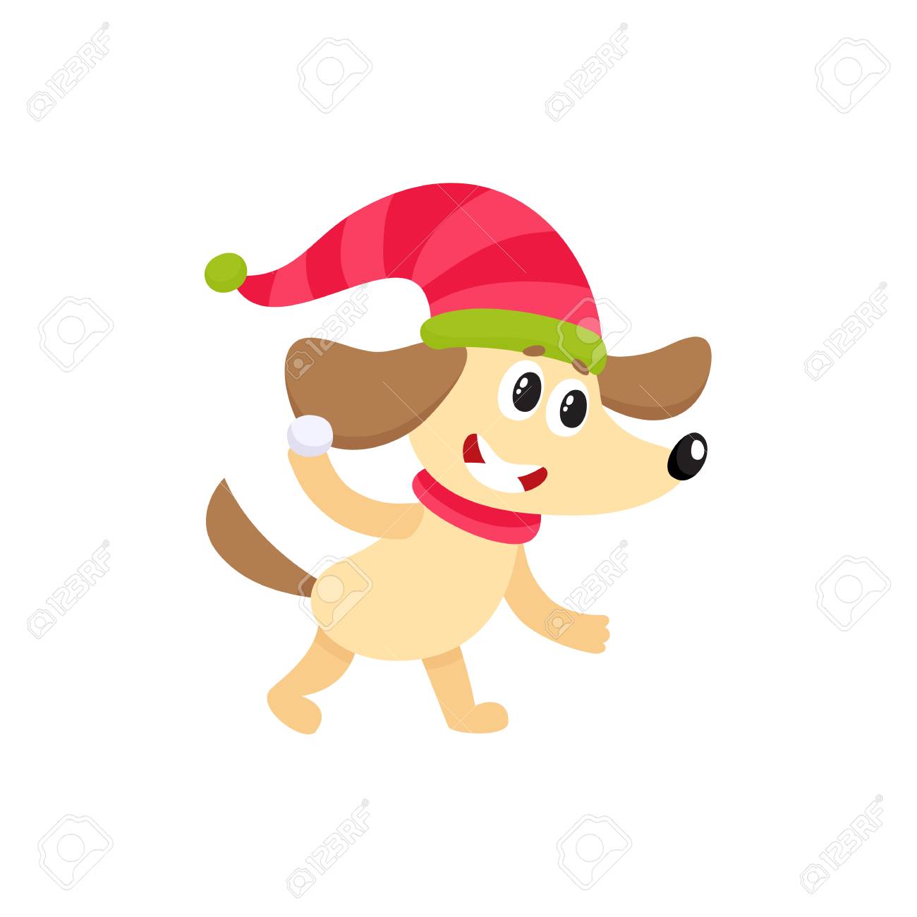 Mignon Petit Personnage De Chien Jouant Jetant La Boule De Neige En Chapeau Et écharpe Activité Dhiver Illustration De Vecteur De Dessin Animé
