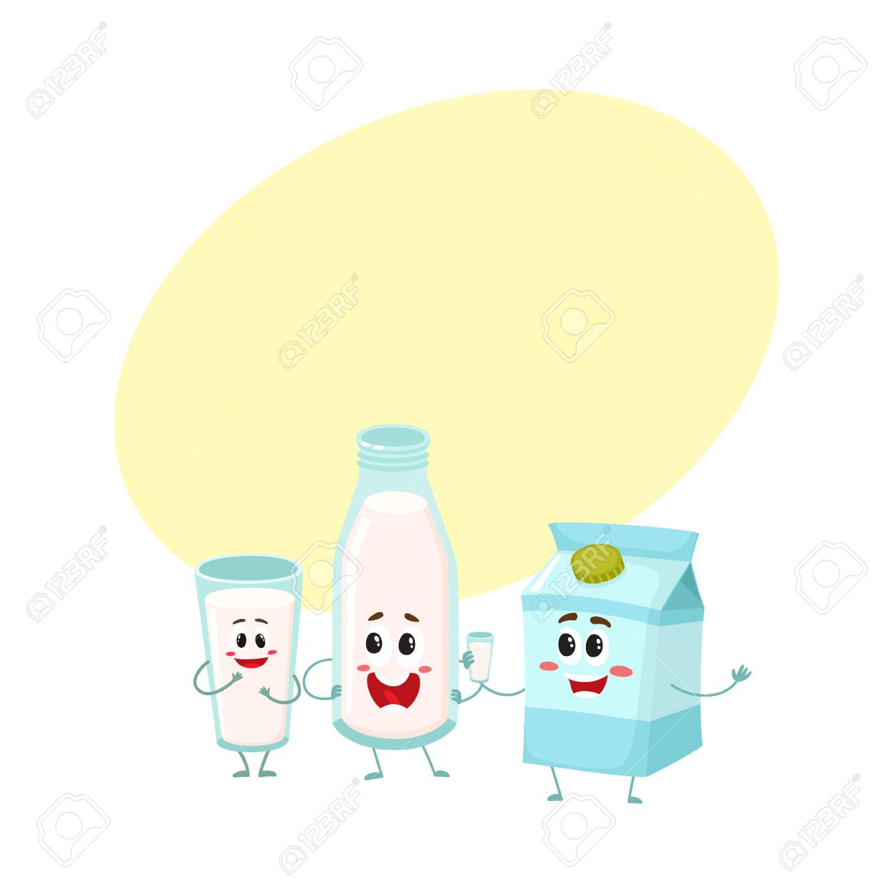 おかしい牛乳文字 箱人間の顔を笑顔でテキストのためのスペースを持つ漫画ベクトル図 ガラス瓶 かわいい牛乳瓶 ガラス カートン ボックスの文字 乳製品 のイラスト素材 ベクタ Image
