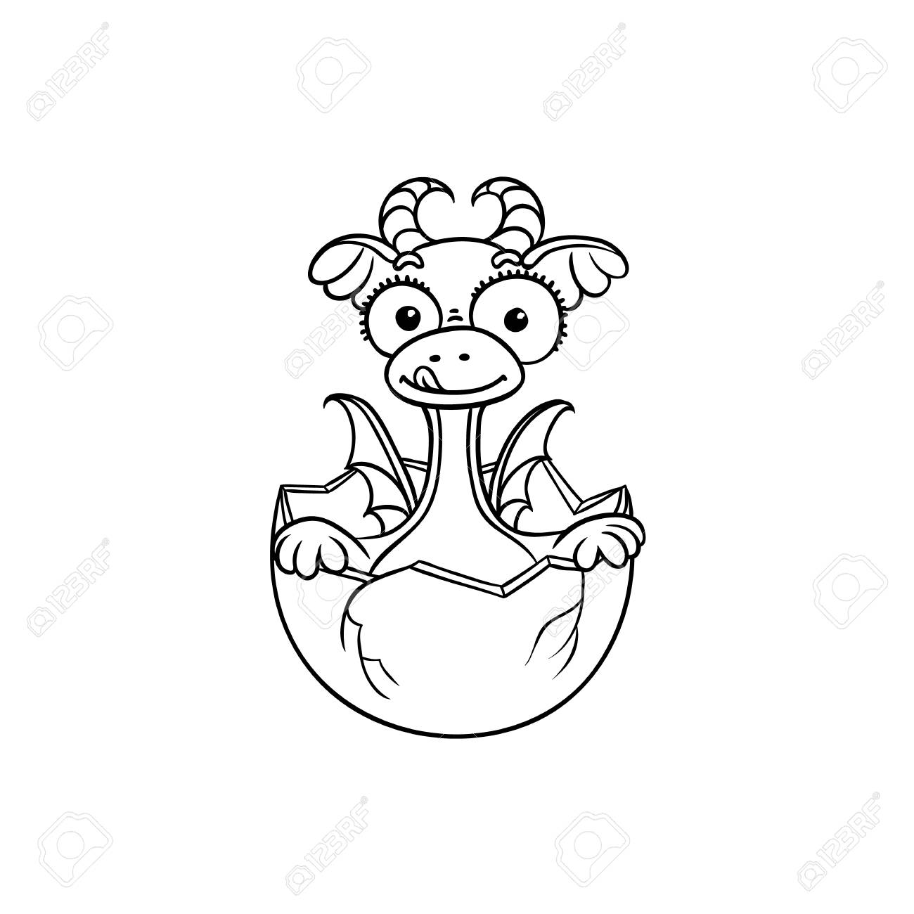 Gamin De Dragon Drole De Dessin Anime Plane Vectorielle Bebe Avec Des Cornes Et Des Ailes Naissant D Oeuf Illustration Isolee Sur Fond Blanc Caractere De Creature Mignonne Mysterieuse Fee Pour La Conception