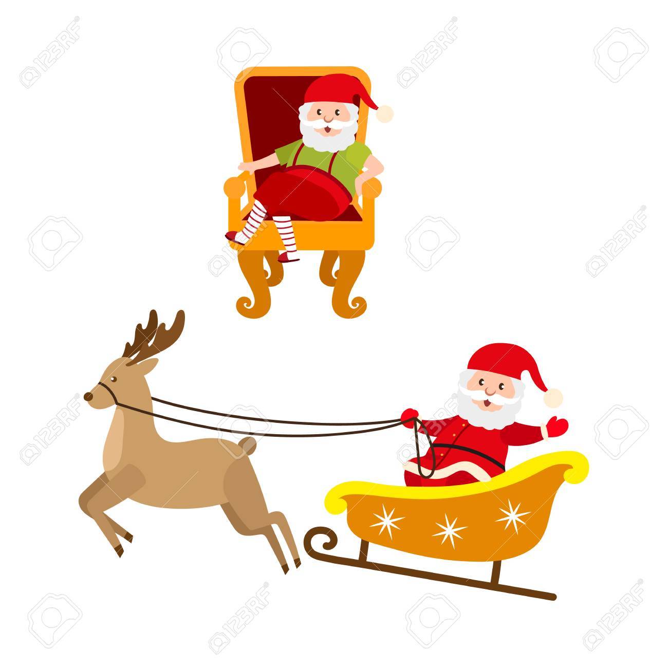 フラット ベクトル クリスマス ストッキングと高級アームチェアに座っ