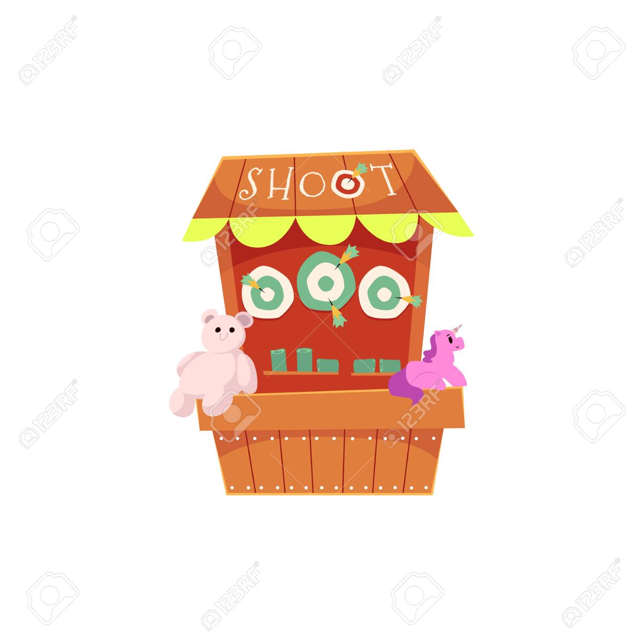 Cartoon Carnival Game Booth In Amusement Park, Side View Vector  Illustration Isolated On White Background. Cartoon Illustration Of Carnival  Game, Amusement Park Or Fairground Entertainment Royalty Free SVG,  Cliparts, Vectors, and Stock, image size:1300x1300