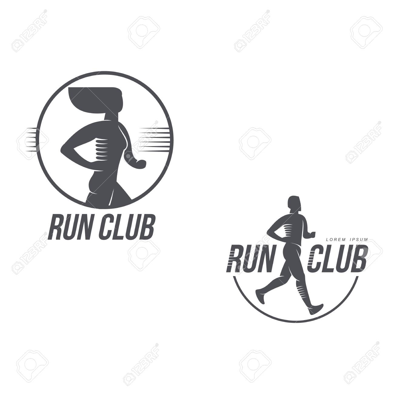 Homem Esportivo Mulher Jogging Executando A Marca De Maratona Silhueta De Icone Do Icone Do Design Ilustracao De Personagem Adulto Masculino Feminino Com Inscricao De Clube De Corrida Ilustracao Plana Isolada Em