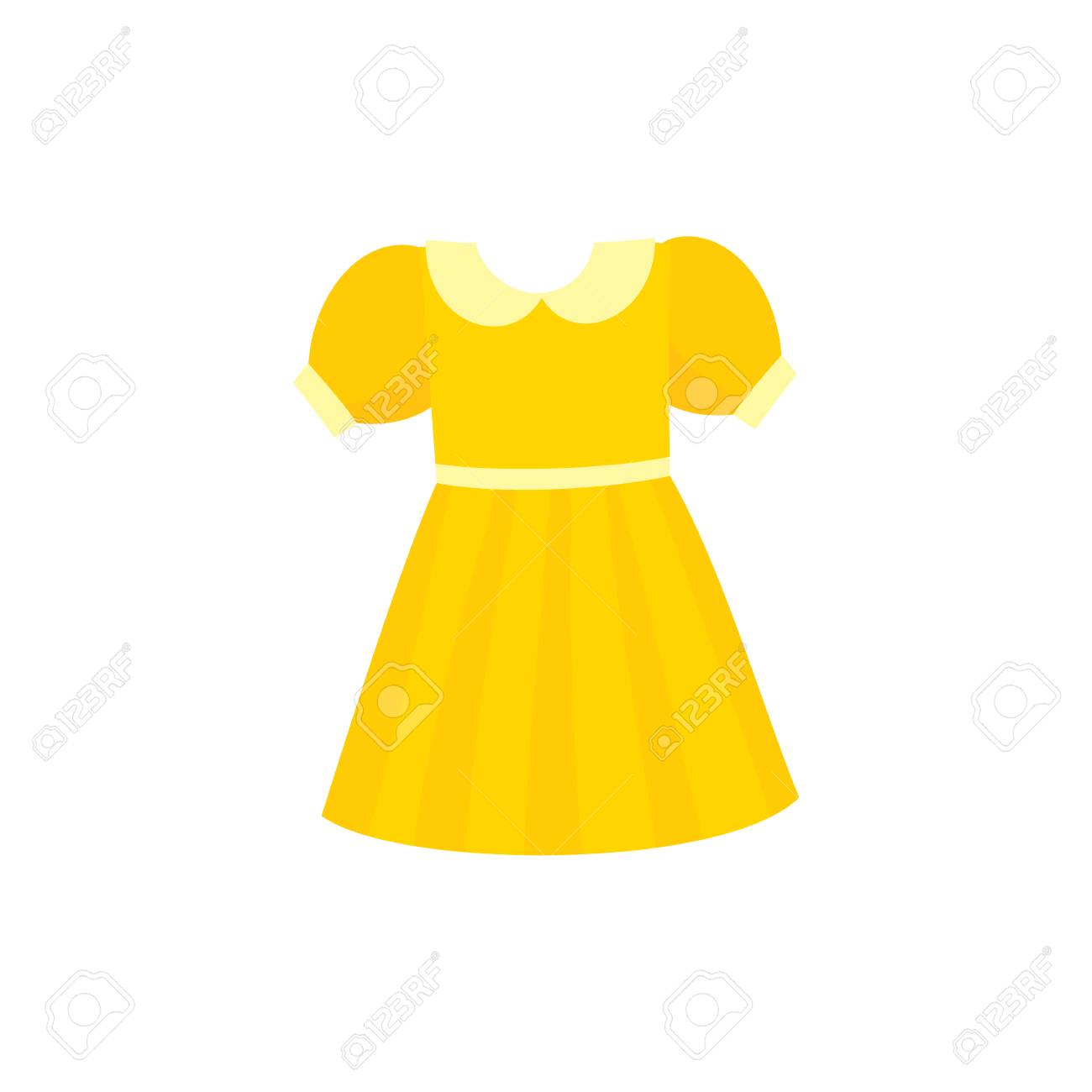 Yellow flare dress with round collar and balloon sleeves, cartoon vector illustration isolated on white background. Pretty girlish dress with round collar, flare dress, belt and balloon sleeves - 89875520 Yellow flare dress with round collar and balloon sleeves, cartoon vector illustration isolated on white background. Pretty girlish dress with round collar, flare dress, belt and balloon sleeves - 89875520