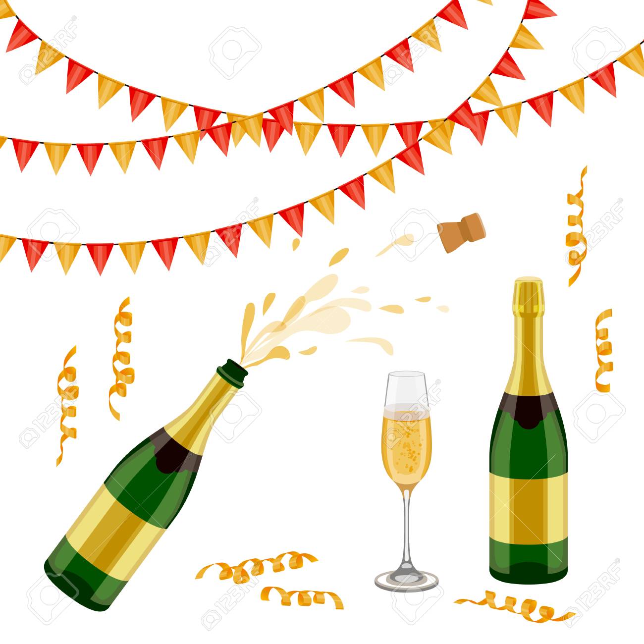 Ensemble De Champagne Bouteille De Vin Mousseux Ouvert Et Ferme Verre Drapeaux Et Confettis En Spirale Illustration De Vecteur Realiste Isole Sur Fond Blanc Bouteille De Champagne Verre Decorations De Fete Clip Ensemble De Champagne Bouteille De Vin Mousseux Ouvert Et Ferme Verre Drapeaux Et Confettis En Spirale Illustration De Vecteur Realiste Isole Sur Fond Blanc Bouteille De Champagne Verre Decorations De Fete Clip