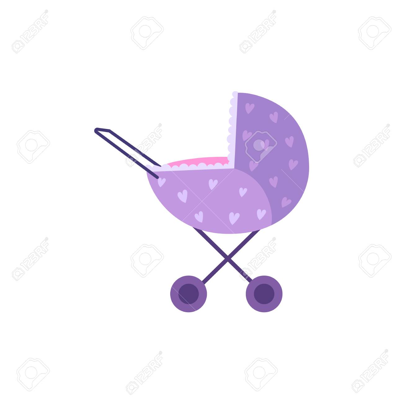 Vector de dibujos animados cochecito de bebé o cochecito, cochecito de niño de color morado perambulator. Ilustración aislada en un fondo blanco. Vector de dibujos animados cochecito de bebé o cochecito, cochecito de niño de color morado perambulator. Ilustración aislada en un fondo blanco.
