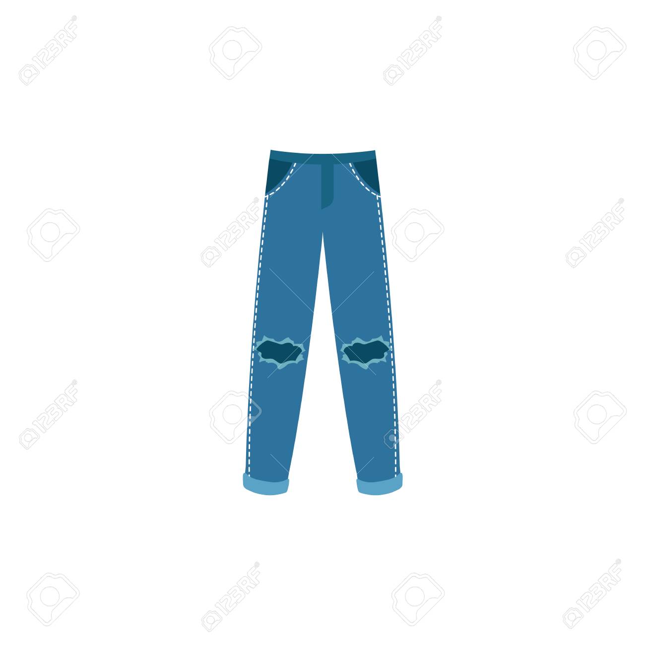 Par De Pantalones Vaqueros Rasgados Rectos, Vista Ilustración De Dibujos Animados Aislado Sobre Fondo Blanco. Ilustraciones Svg, Clip Art Vectorizado Libre De Derechos. Image 92189691.