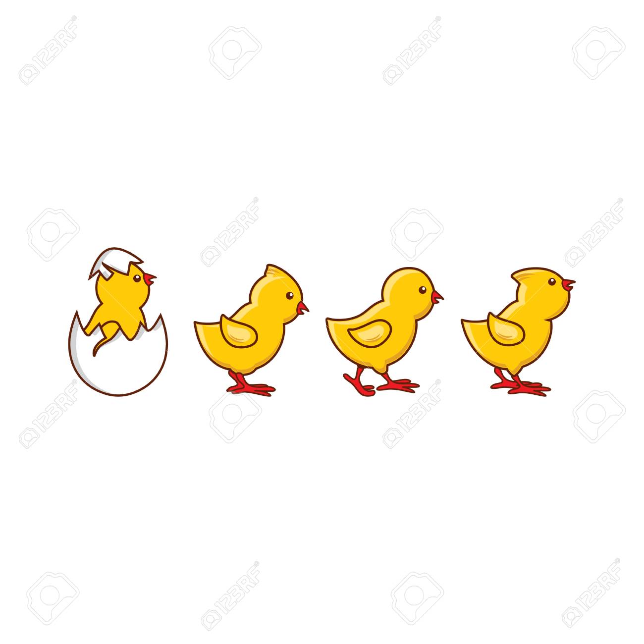 Vector Flat Cute Baby Chickens Walking In Line Yellow Small