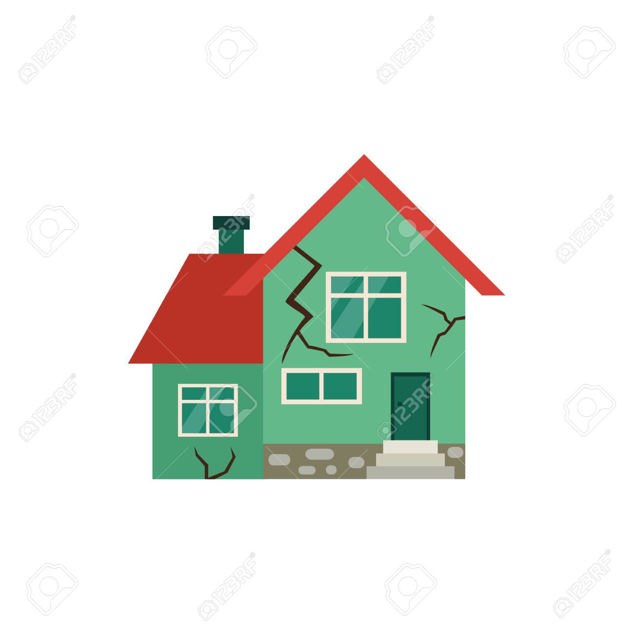 Vector flat house insurance concept. House being damaged by earthquake. Natural disaster insurance scene. Isolated illustration on a white background - 93773640 Vector flat house insurance concept. House being damaged by earthquake. Natural disaster insurance scene. Isolated illustration on a white background - 93773640