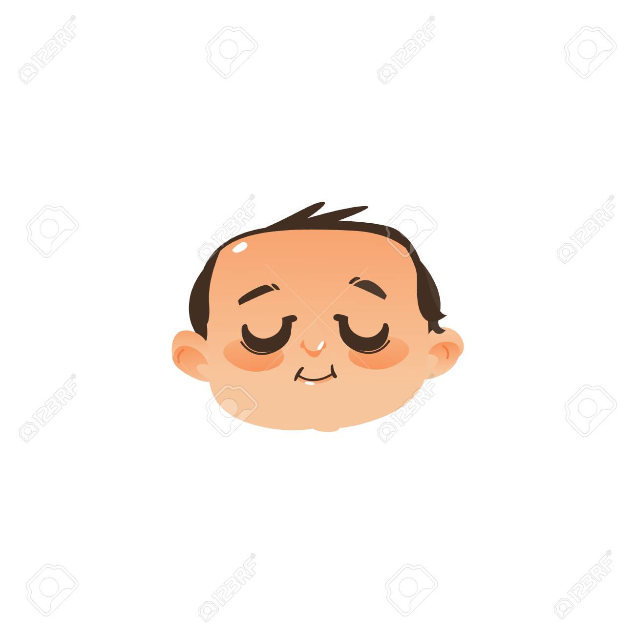 comic style sleeping baby face head icon with closed eyes flat