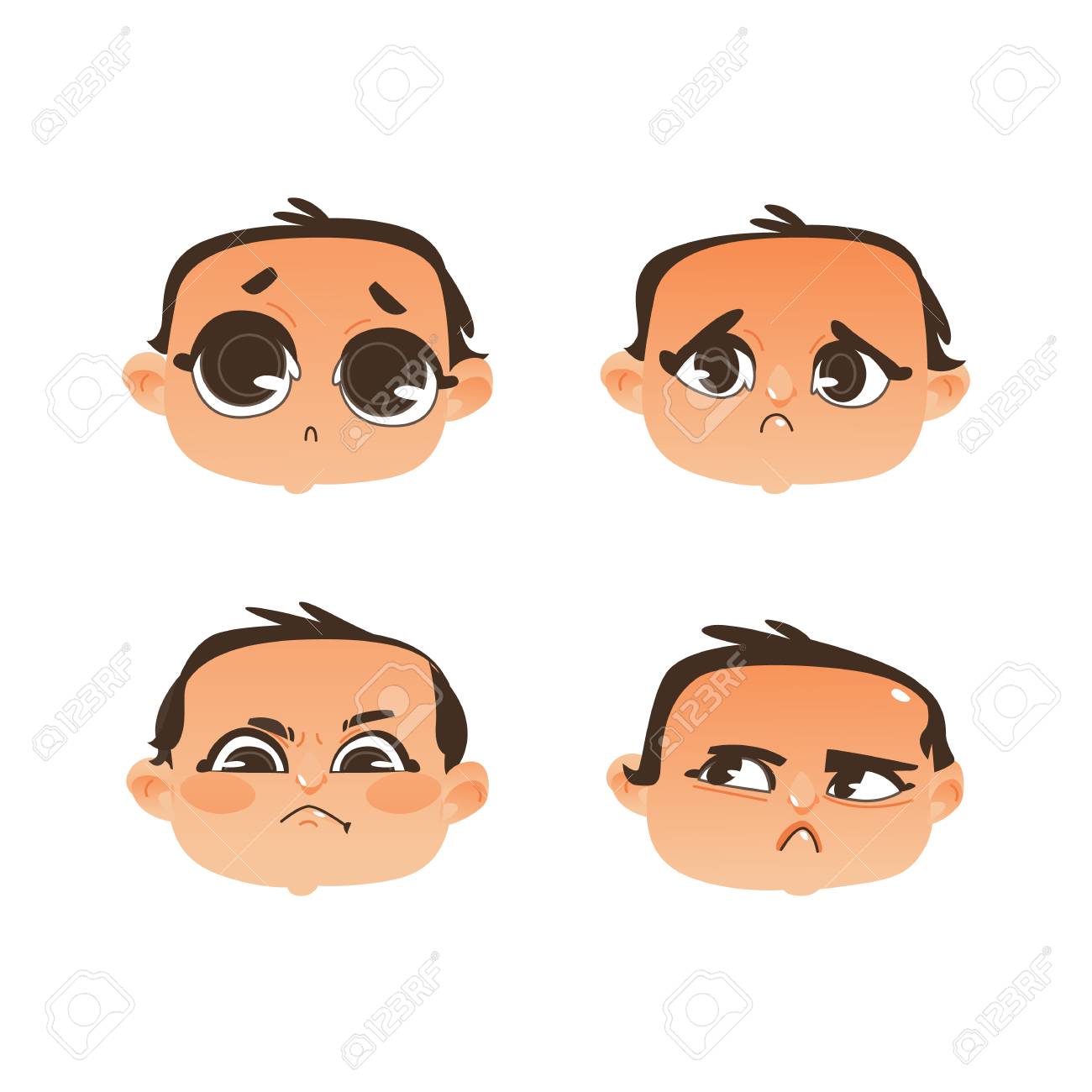 異なる表情を持つ赤ちゃんのセット 白い背景に隔離されたベクトルイラスト のイラスト素材 ベクタ Image