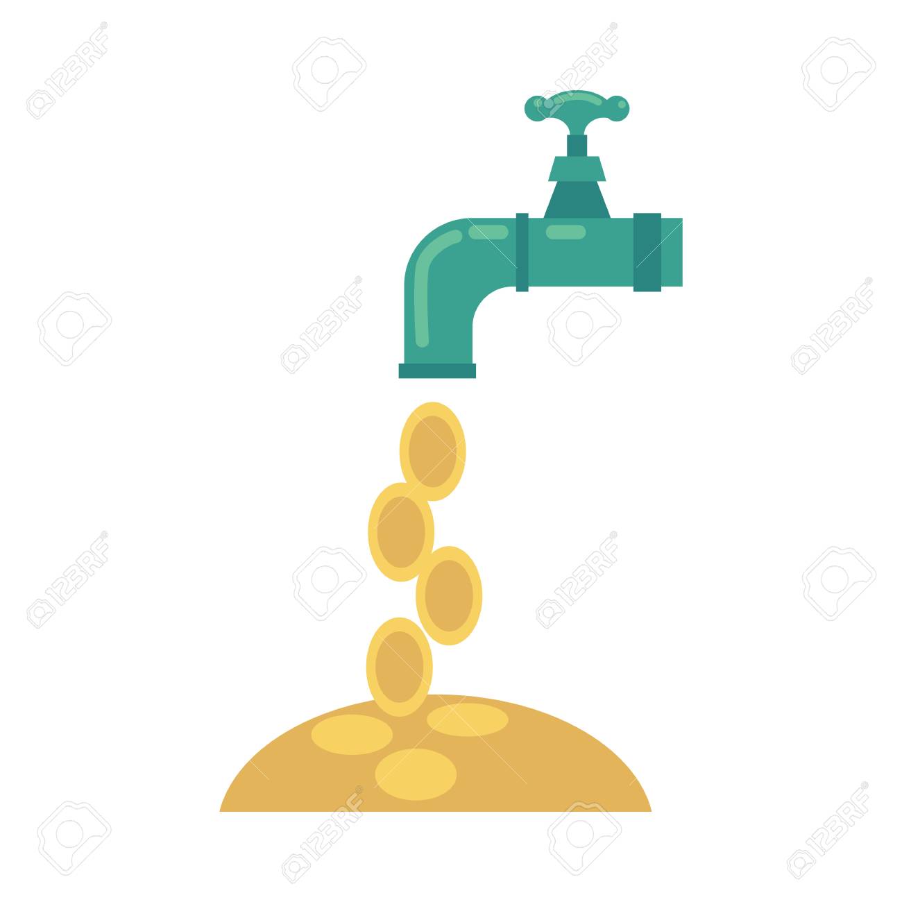 Vector Flat Water Tap With Golden Coins Falling From It Icon. Business  Success, Achievement, Financial Banking, Money Profit Flow Symbol. Isolated  Conceptual Illustration On A White Background Royalty Free SVG, Cliparts,  Vectors,