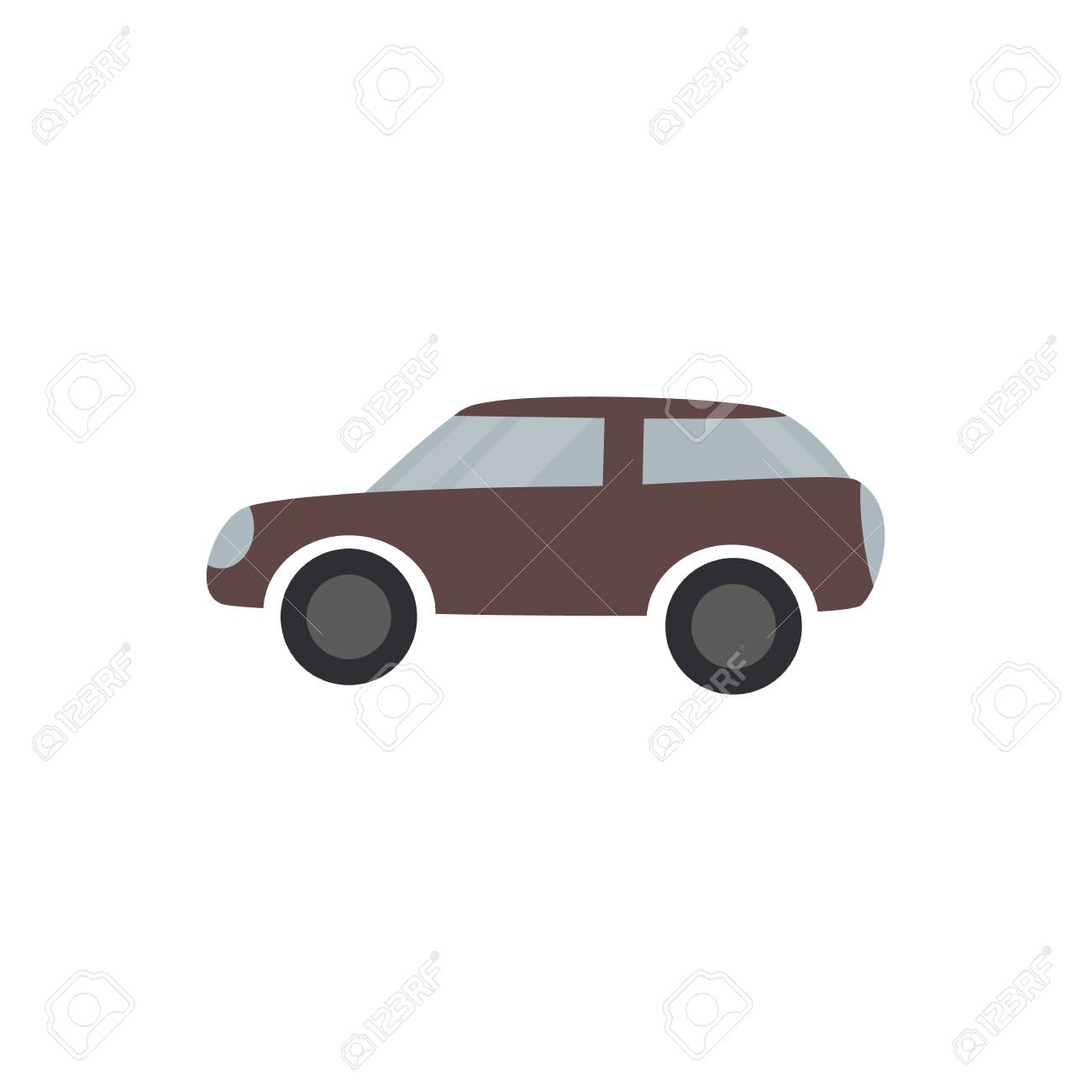 Brown Passenger Car Flat Design Of Vehicle Isolated On White