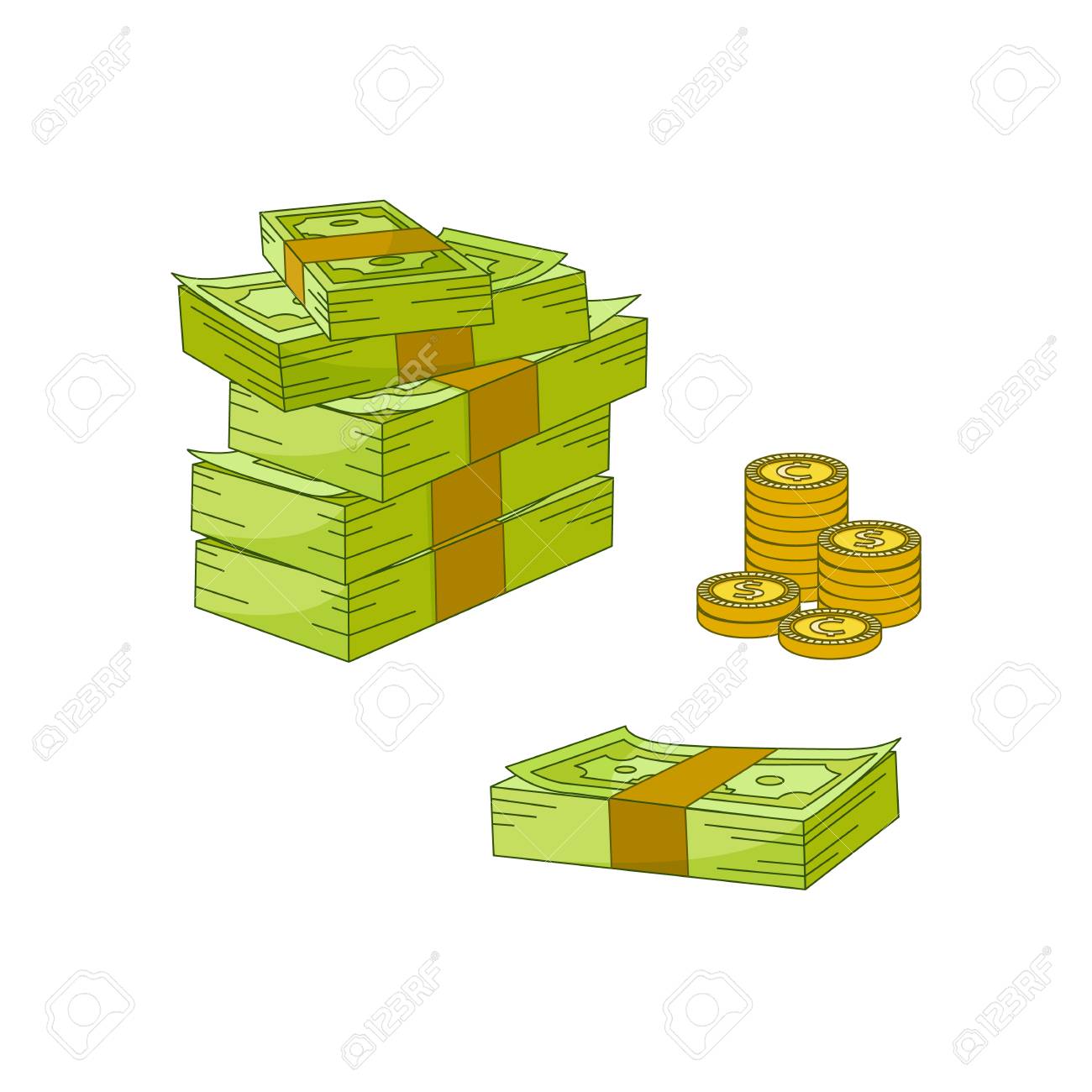 Vector Flat Cash Money Piles Stack Heap Bundle Golden Coins Royalty Free Cliparts Vectors And Stock Illustration Image 114967866