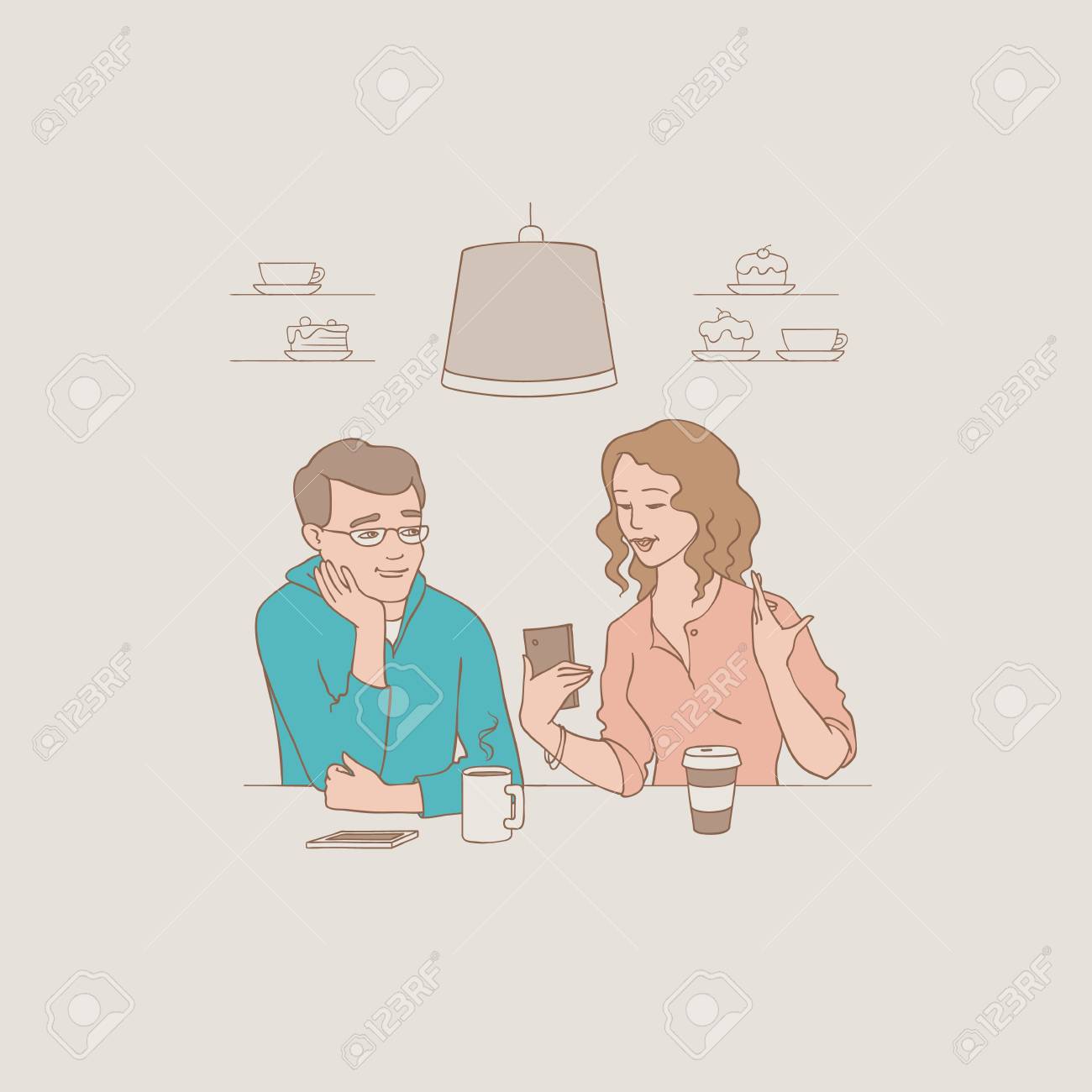 Talking People Vector Illustration Young Girl And Boy Sitting