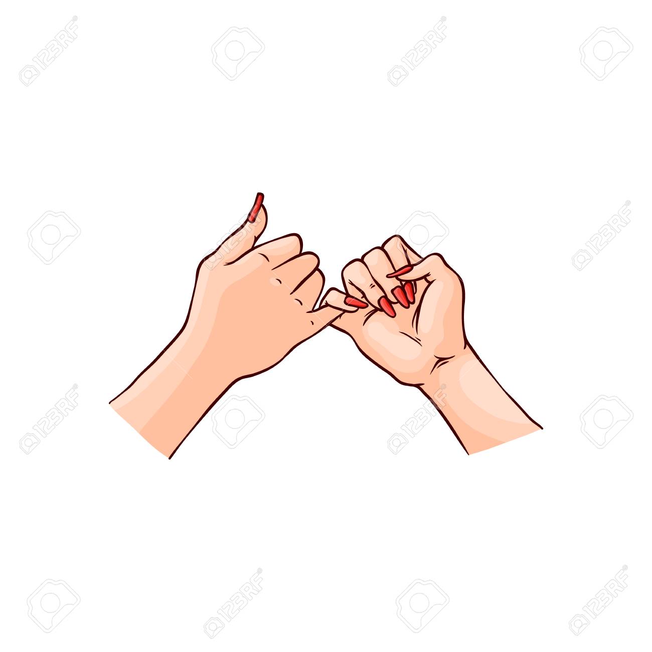 Vector Illustration Of Two Female Hands Hook Each Other Little Finger In Sketch Style Isolated On White Background Hand Drawn Woman Wrists With Gesture Mean Promise And Friendship Royalty Free Cliparts Vectors