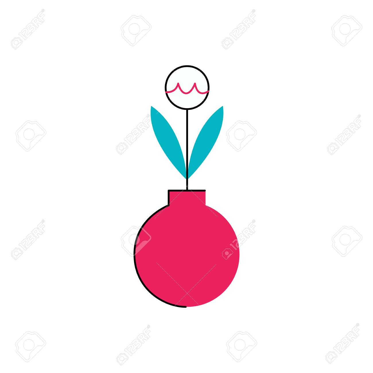 Vector flat abstract plant, flower in pink ceramic pot icon