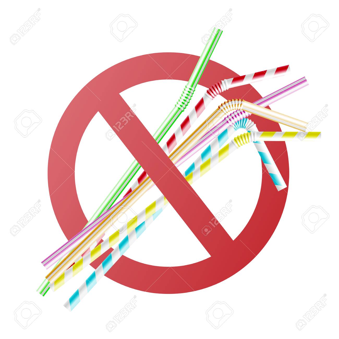 Vector no to plastic straws concept with colorful cocktail straws in red crossed circle. Environment pollustion prohibition, forbidden of disposable garbage cant be recycled. - 114033197 Vector no to plastic straws concept with colorful cocktail straws in red crossed circle. Environment pollustion prohibition, forbidden of disposable garbage cant be recycled. - 114033197