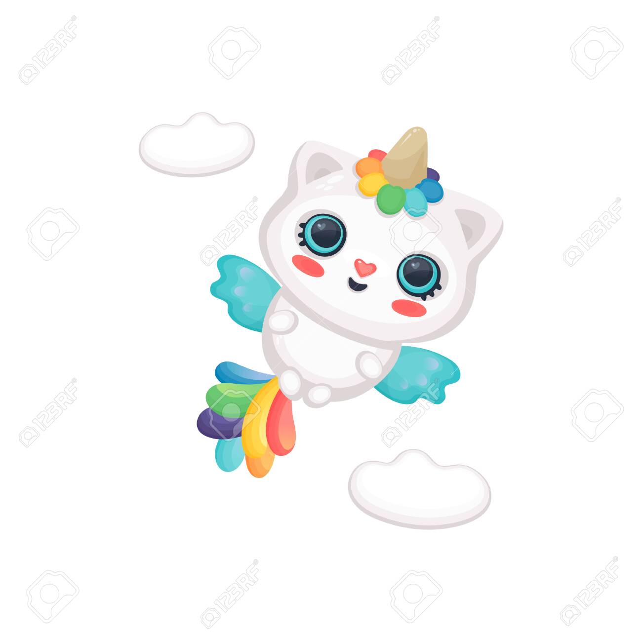 Cat Unicorn Or Caticorn The Funny Fantasy Animal With Rainbow Royalty Free Cliparts Vectors And Stock Illustration Image