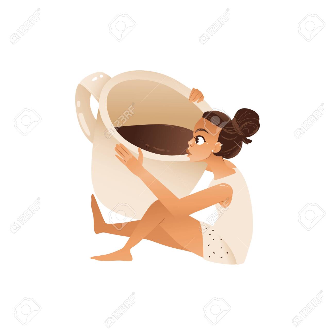 Cute Girl Drinks From Giant Coffee Mug Flat Cartoon Vector Illustration Royalty Free Cliparts Vectors And Stock Illustration Image 128900946 cute girl drinks from giant coffee mug flat cartoon vector illustration