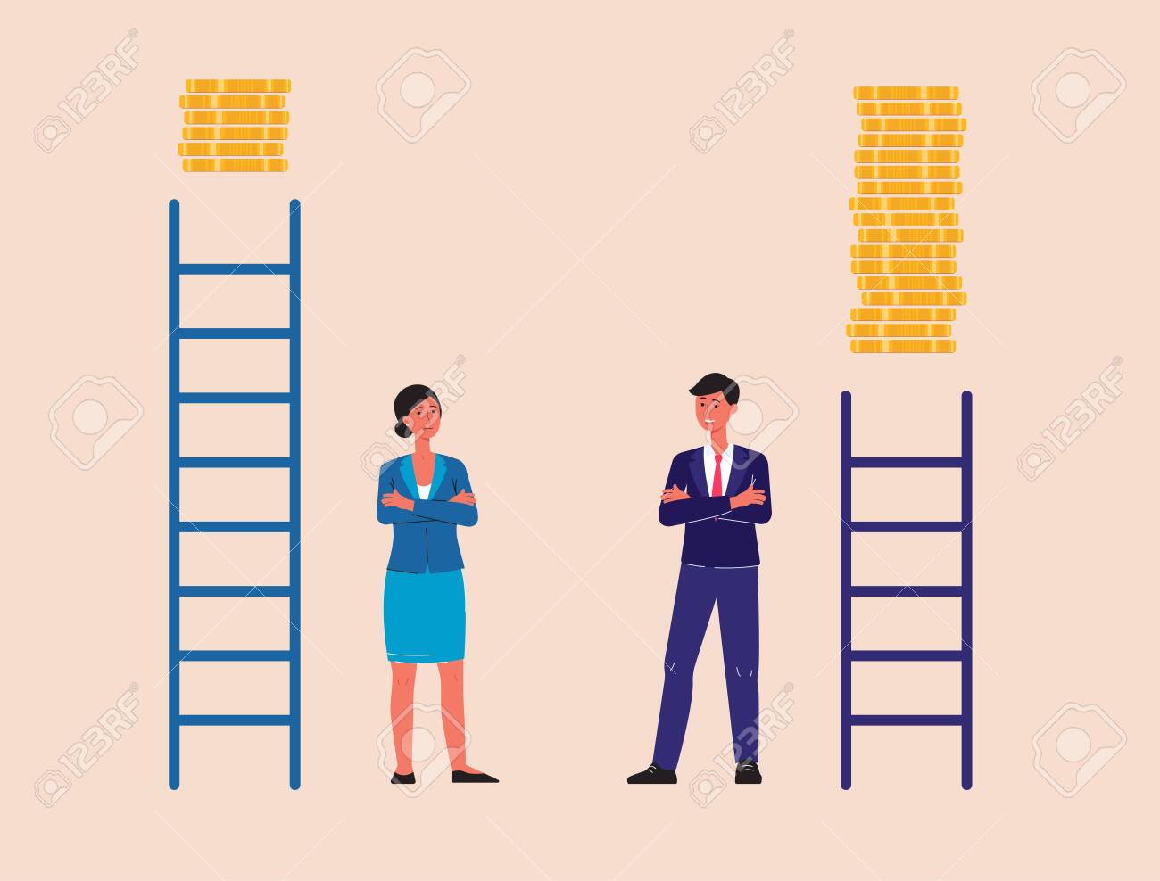 Glass Ceiling And Gender Discrimination Cartoon Business Man And Woman With A Symbols Of Unequal Career Opportunity Flat Vector Illustration Isolated On Background Royalty Free Cliparts Vectors And Stock Illustration Image