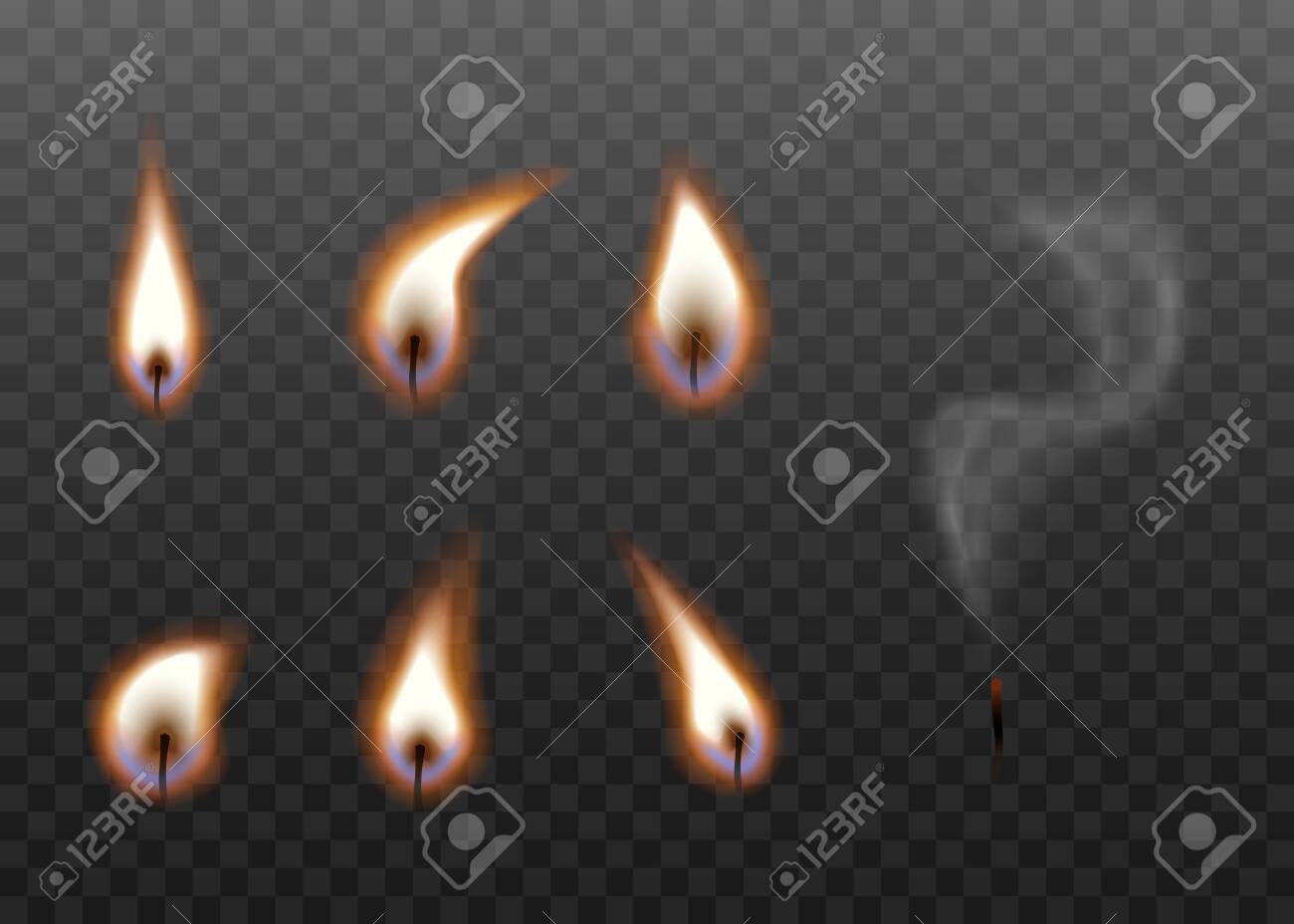 Candle Wick Burning Stages Set Isolated On Dark Background - Realistic  Black Wicks With Bright Flame With And Without Fire. Stages Of Blowing Out  Candles - Vector Illustration. Royalty Free SVG, Cliparts,, image size:1300x928