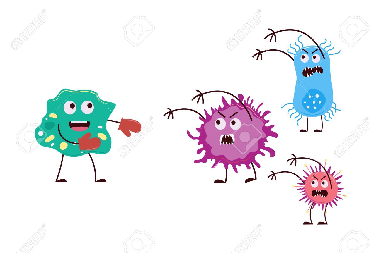 Good And Bad Bacteria Fist Fight - Cartoon Germ Monsters Fighting With  Boxing Gloves. Virus Protection Of Useful Bacteria - Flat Isolated Vector  Illustration. Royalty Free SVG, Cliparts, Vectors, and Stock Illustration.  Image 133078907., image size:1300x865