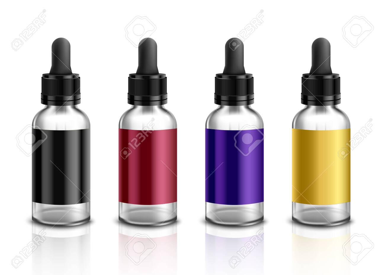 Download Glass Dropper Bottle Mockup Set With Colorful Blank Label Templates Royalty Free Cliparts Vectors And Stock Illustration Image 133079603