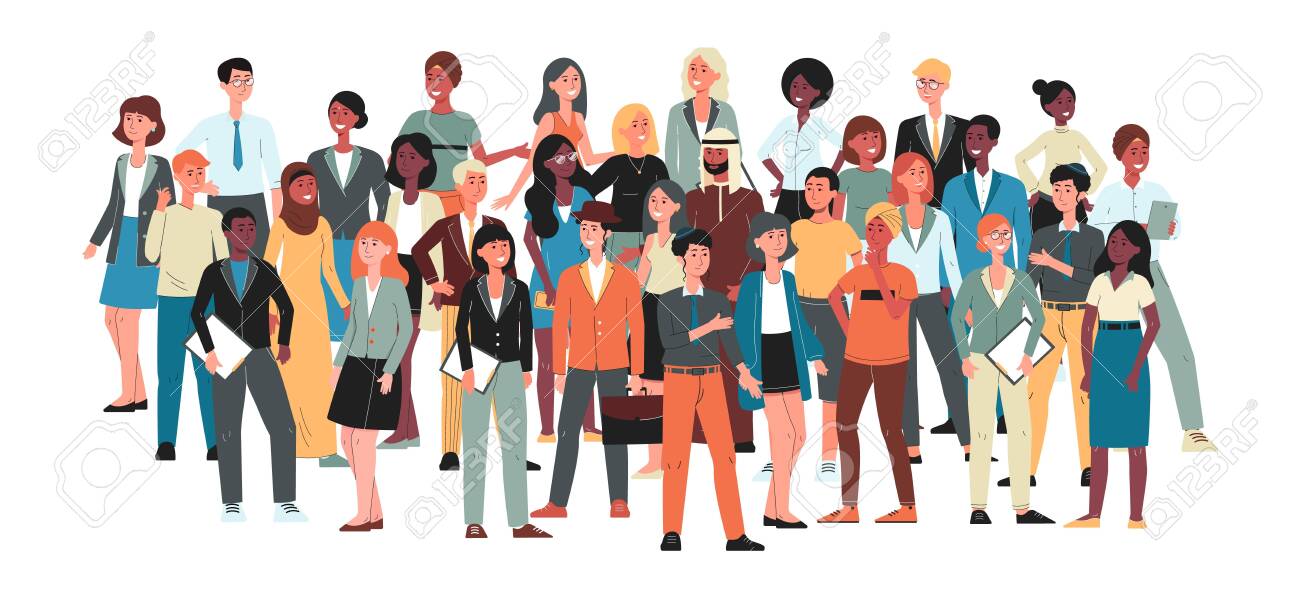 Multicultural Community - Big Crowd Of People Standing Together. International Diverse Group Of Men And Women Isolated On White Background - Flat Cartoon Vector Illustration. Royalty Free SVG, Cliparts, Vectors, And Stock Multicultural Community - Big Crowd Of People Standing Together. International Diverse Group Of Men And Women Isolated On White Background - Flat Cartoon Vector Illustration. Royalty Free SVG, Cliparts, Vectors, And Stock