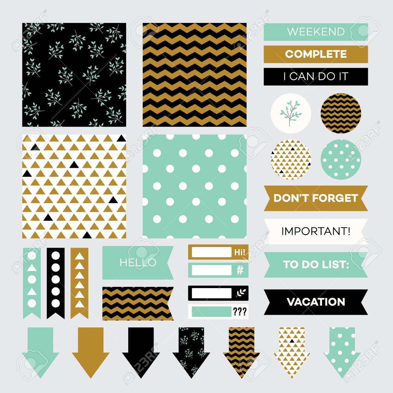 printable planner stickers with geometric patterns set for notebook and scrapbook vector illustration isolated on white background school stationery design element royalty free cliparts vectors and stock illustration image 152672901