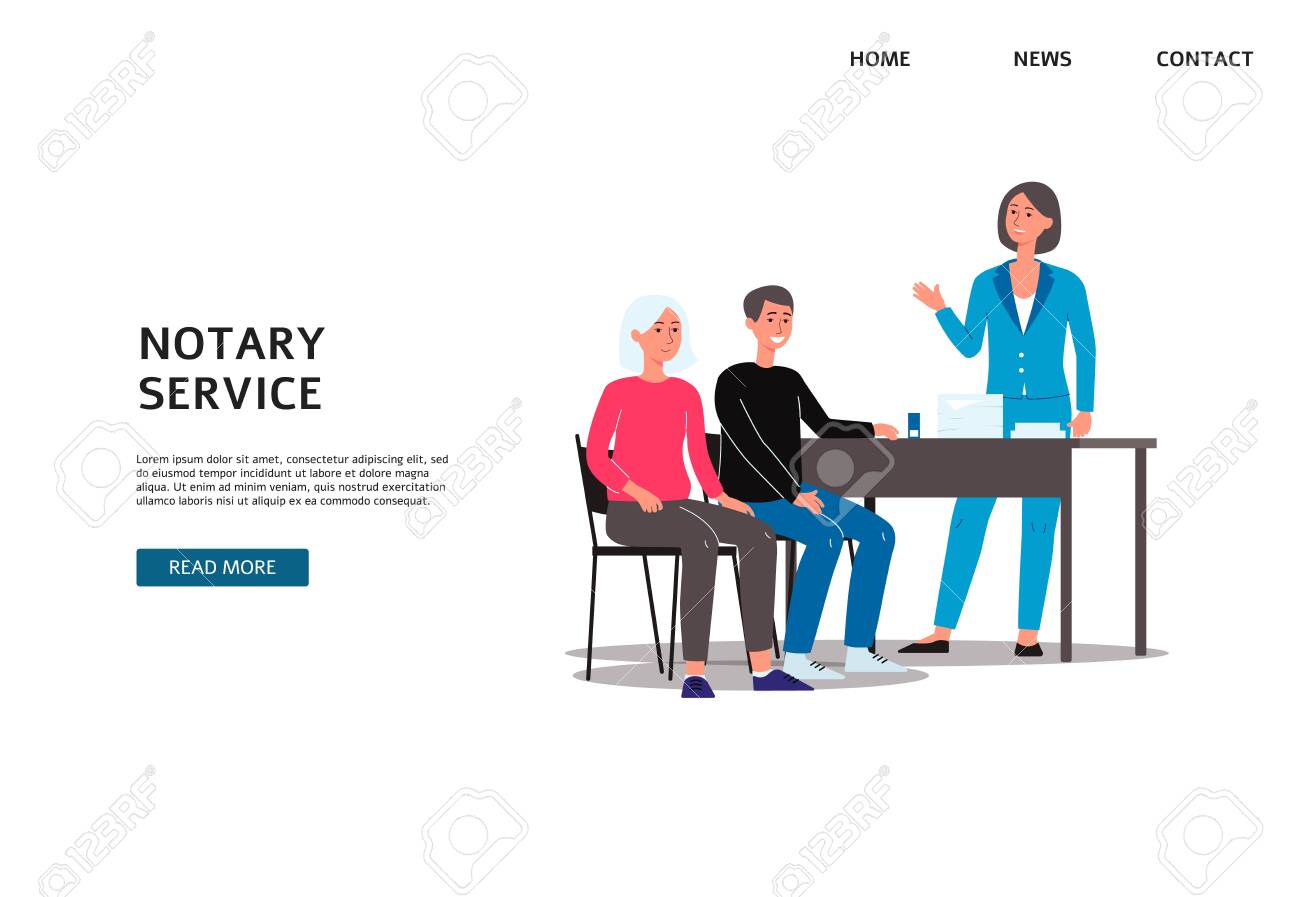 Notary services agency banner template with people cartoon characters setting legal formalities with lawyer, flat vector illustration isolated on white background. - 154144810 Notary services agency banner template with people cartoon characters setting legal formalities with lawyer, flat vector illustration isolated on white background. - 154144810