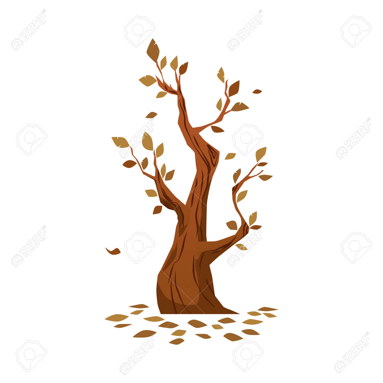 Autumn Tree With Fallen Leaves And Branches, Flat Vector Illustration  Isolated. Royalty Free SVG, Cliparts, Vectors, and Stock Illustration.  Image 181317030., image size:1300x1300