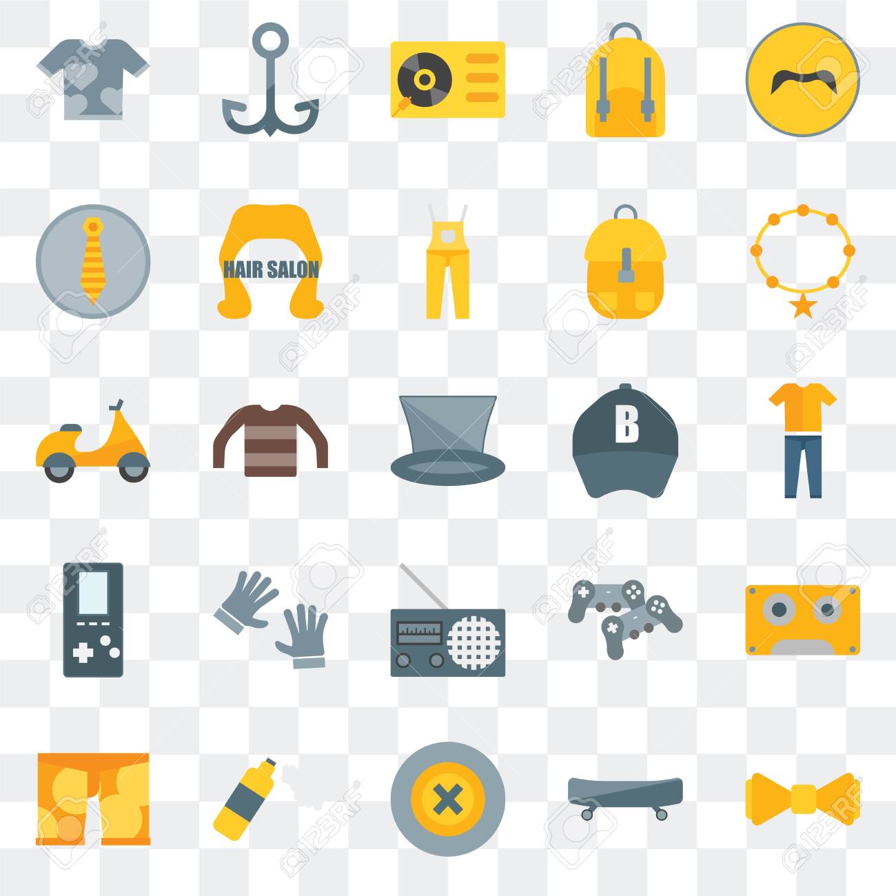 Set Of 25 transparent icons such as Bow tie, Boards, Buttons, Foam, Clothing, Accessory, Baseball cap, Radio, Turntable, Navy, web UI transparency icon pack - 130332458 Set Of 25 transparent icons such as Bow tie, Boards, Buttons, Foam, Clothing, Accessory, Baseball cap, Radio, Turntable, Navy, web UI transparency icon pack - 130332458