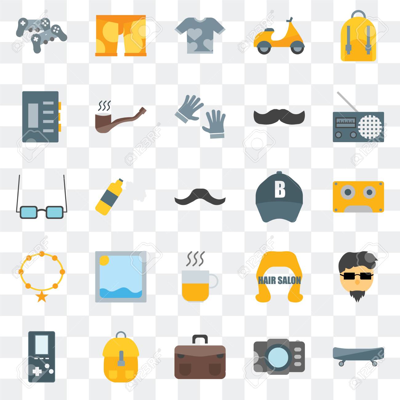 Set Of 25 transparent icons such as Boards, Photograph, Briefcase, Accessory, , Radio, Baseball cap, Hot drinks, Shirt, Clothing, web UI transparency icon pack - 130332484 Set Of 25 transparent icons such as Boards, Photograph, Briefcase, Accessory, , Radio, Baseball cap, Hot drinks, Shirt, Clothing, web UI transparency icon pack - 130332484
