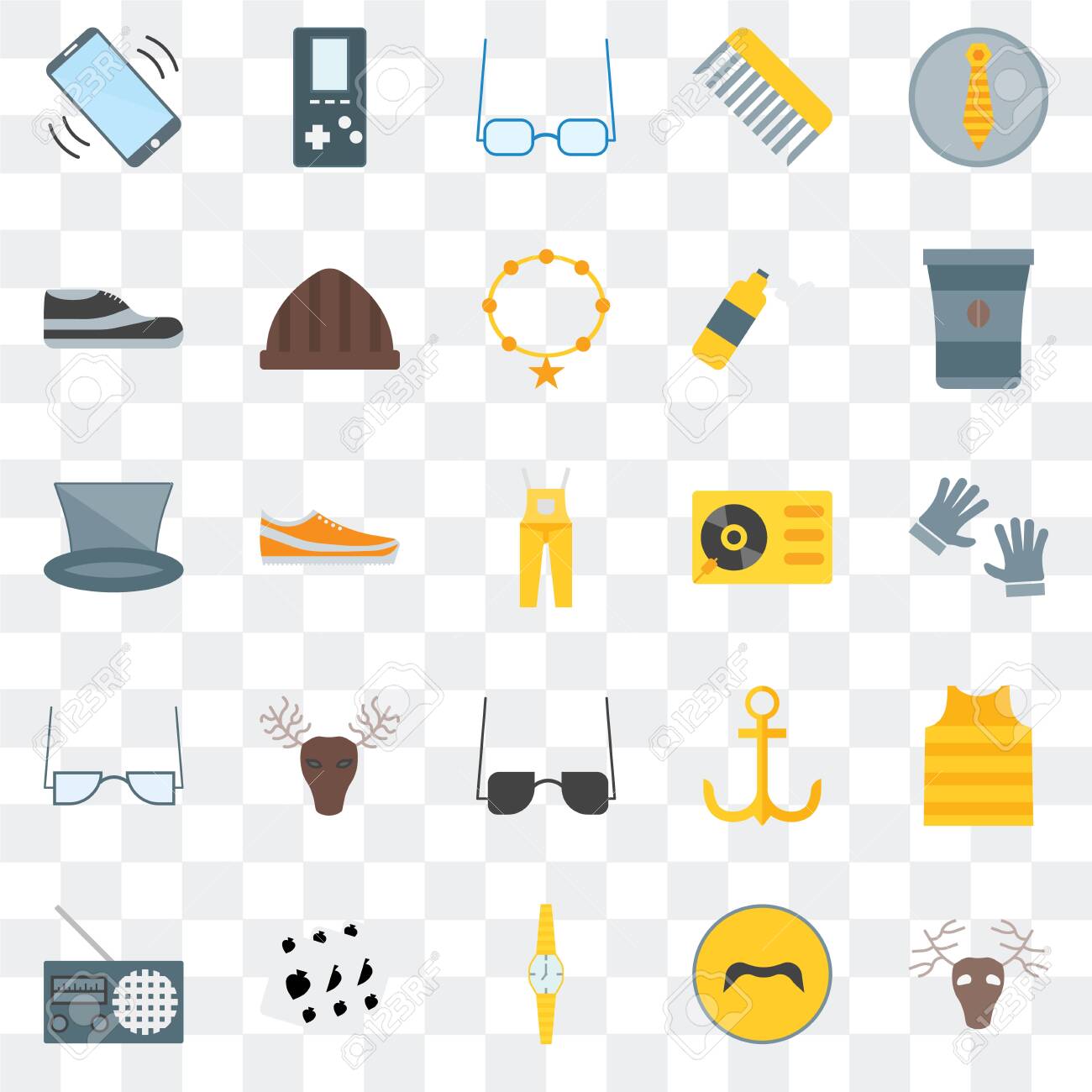 Set Of 25 transparent icons such as Deer, Mustache, Watch, Leisure, Radio, Coffee cup, Turntable, Sunglasses, Accessory, Footwear, web UI transparency icon pack - 130332532 Set Of 25 transparent icons such as Deer, Mustache, Watch, Leisure, Radio, Coffee cup, Turntable, Sunglasses, Accessory, Footwear, web UI transparency icon pack - 130332532